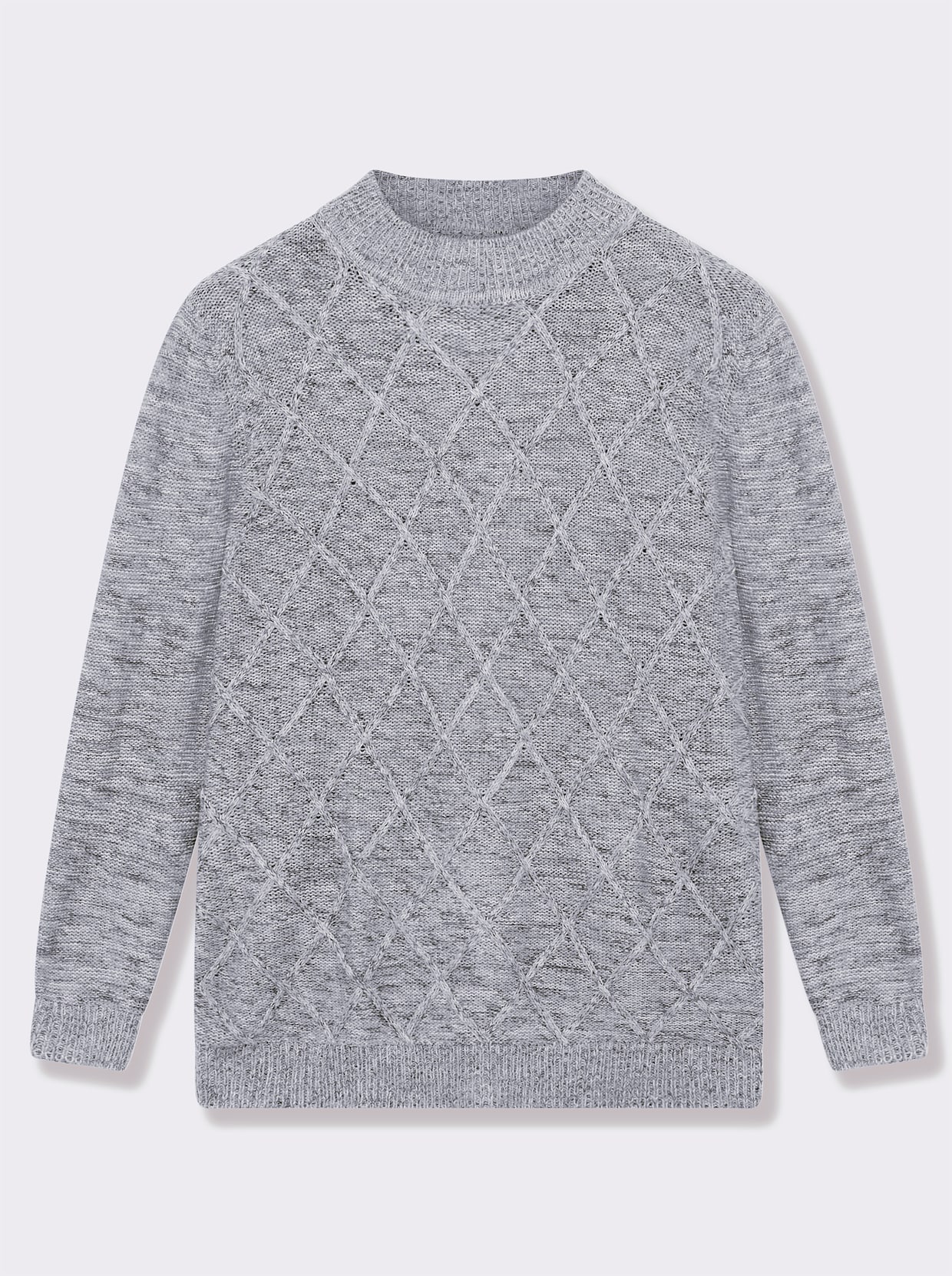 Stehkragenpullover im Rauten-Dessin - grau-meliert