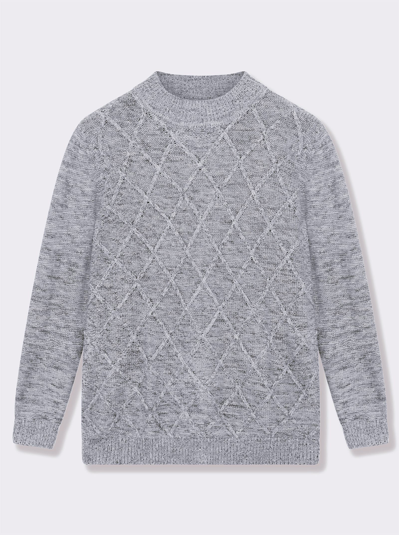 Stehkragenpullover im Rauten-Dessin - grau-meliert