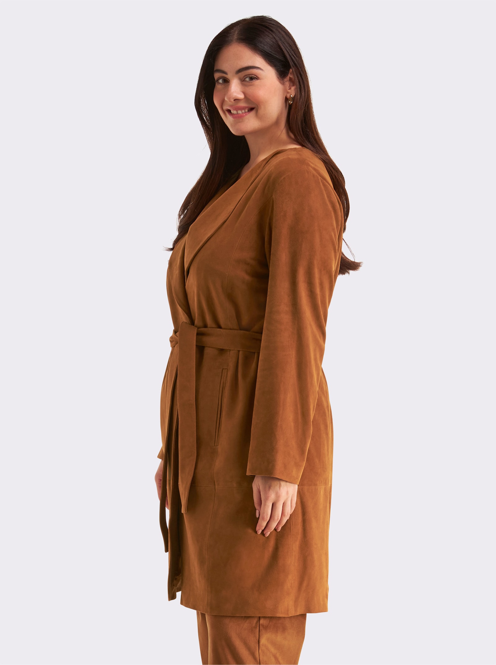 sheego Ledermantel aus Ziegenvelours - cognac
