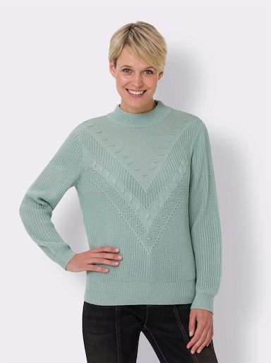 Stehkragenpullover mit Strickmuster vorne - kalkmint