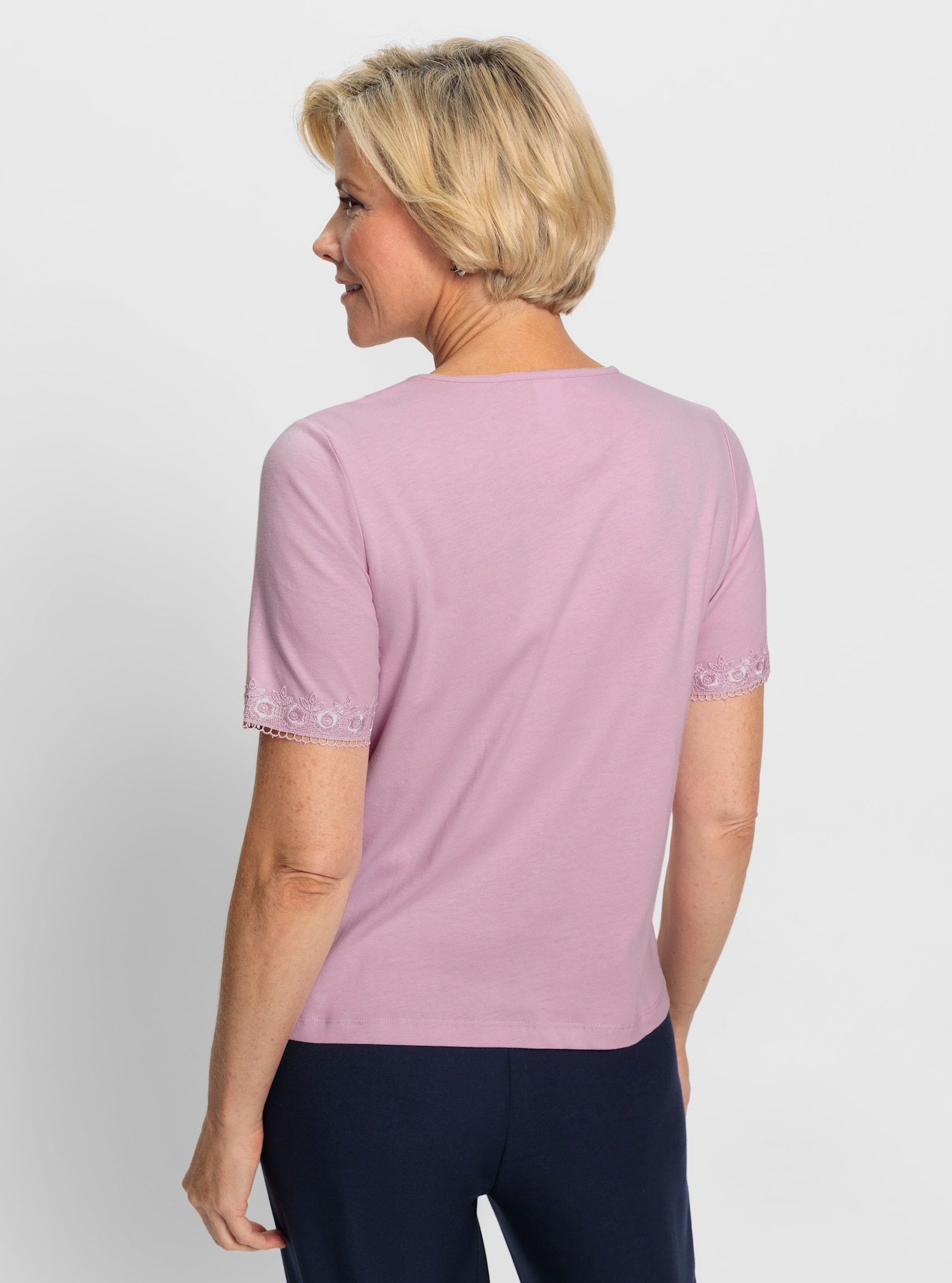 Kanten shirt met V-hals - roze