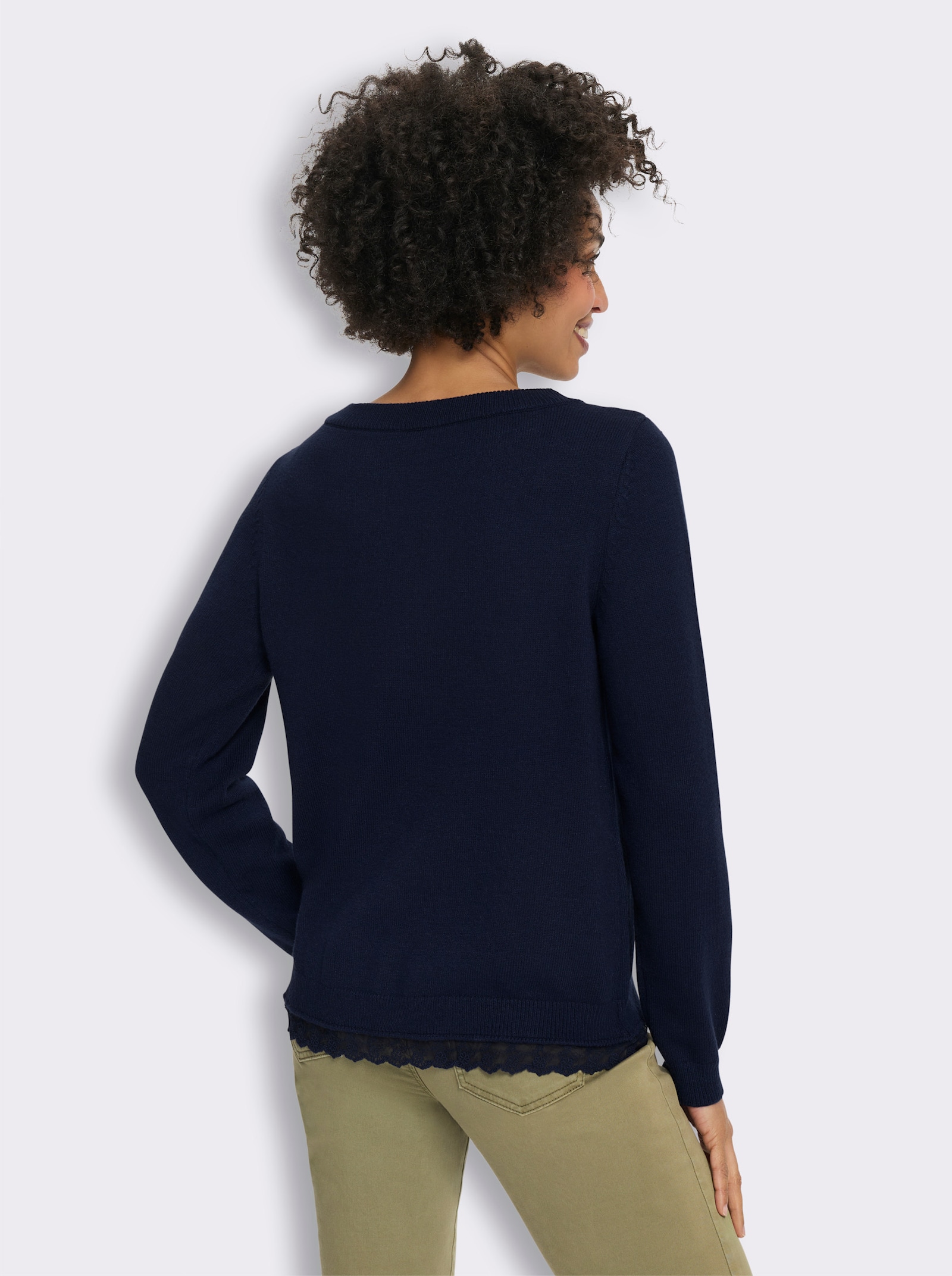 heine Langarm-Pullover mit Spitze - marine