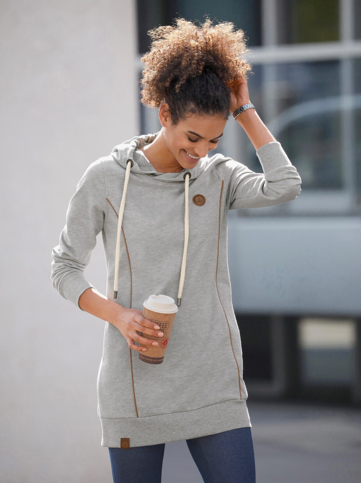 Longsweatshirt - ecru-steingrau-meliert