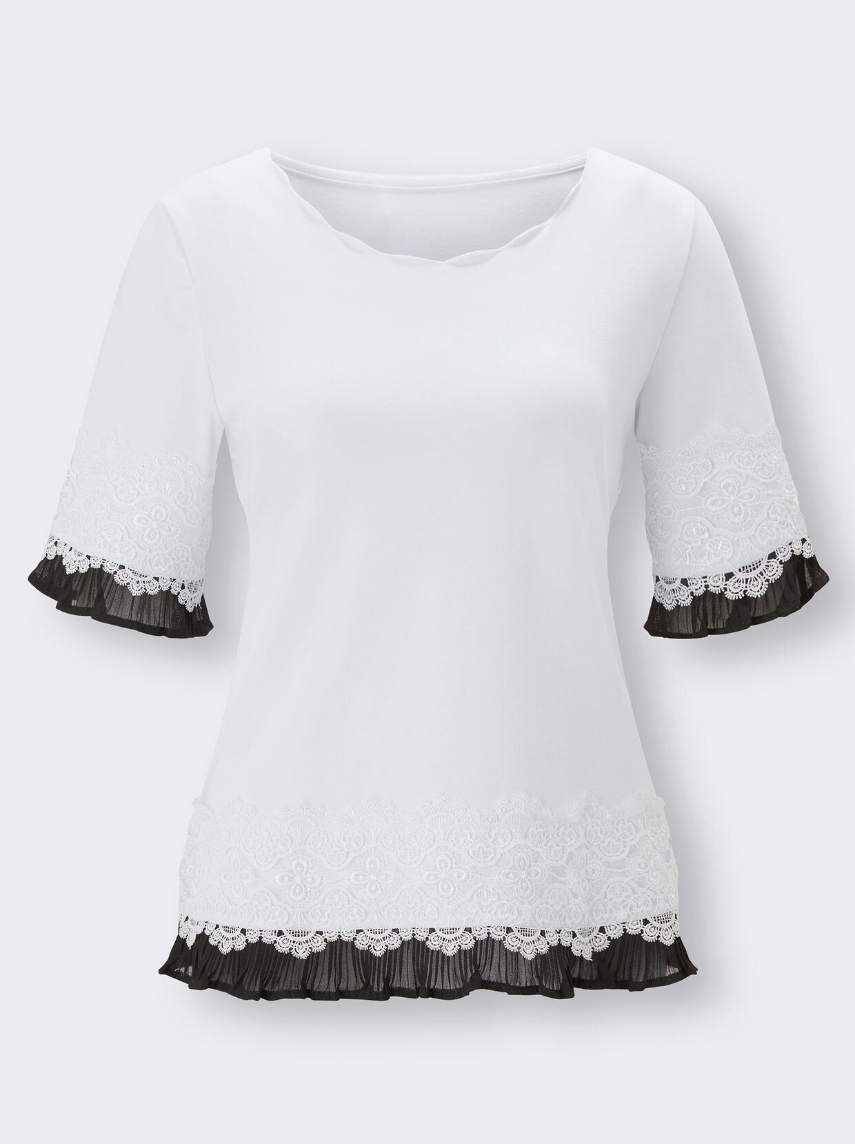 Kurzarmshirt - weiß-schwarz
