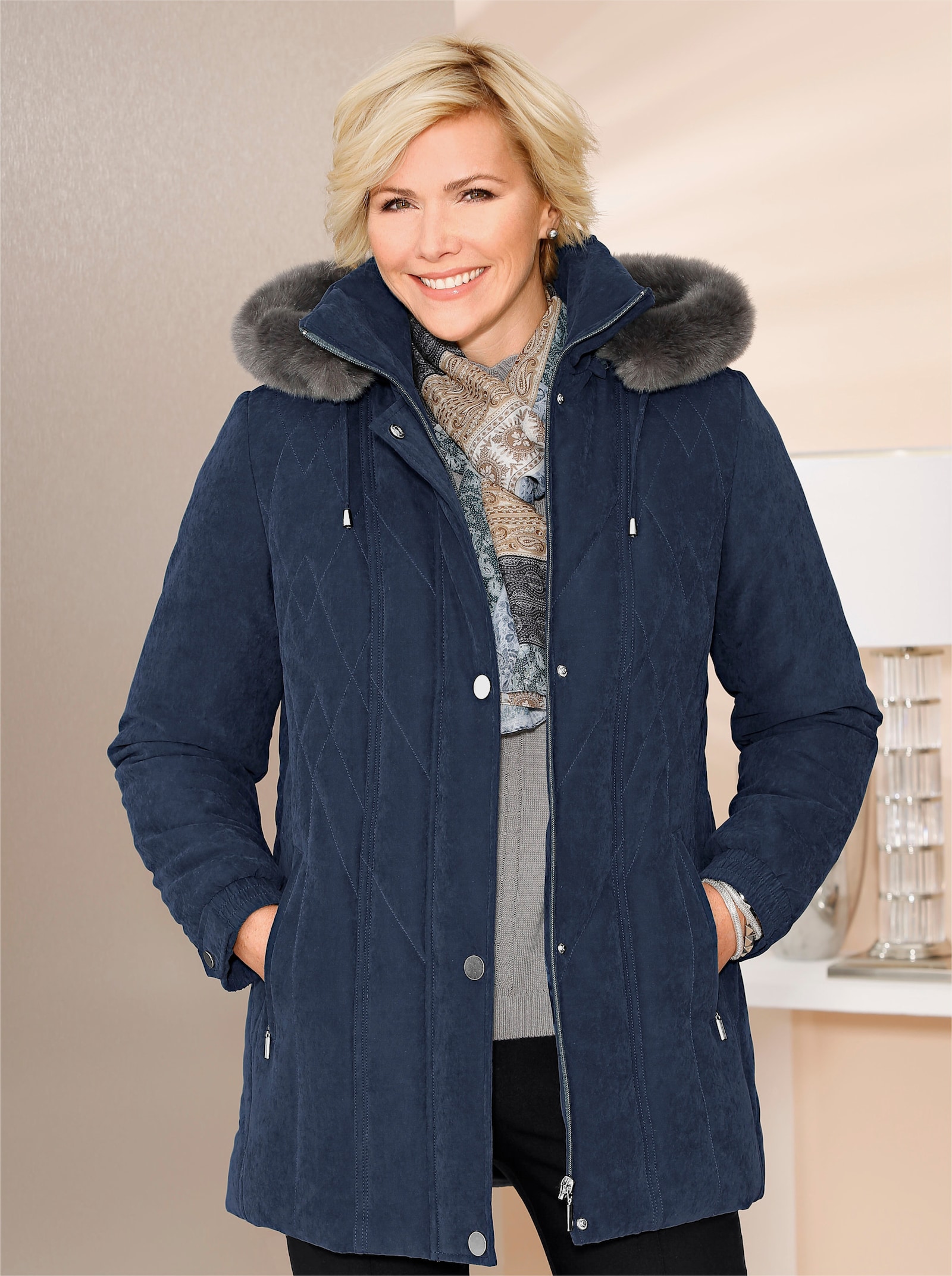 Winterjacke mit Wiener Nähten - marine