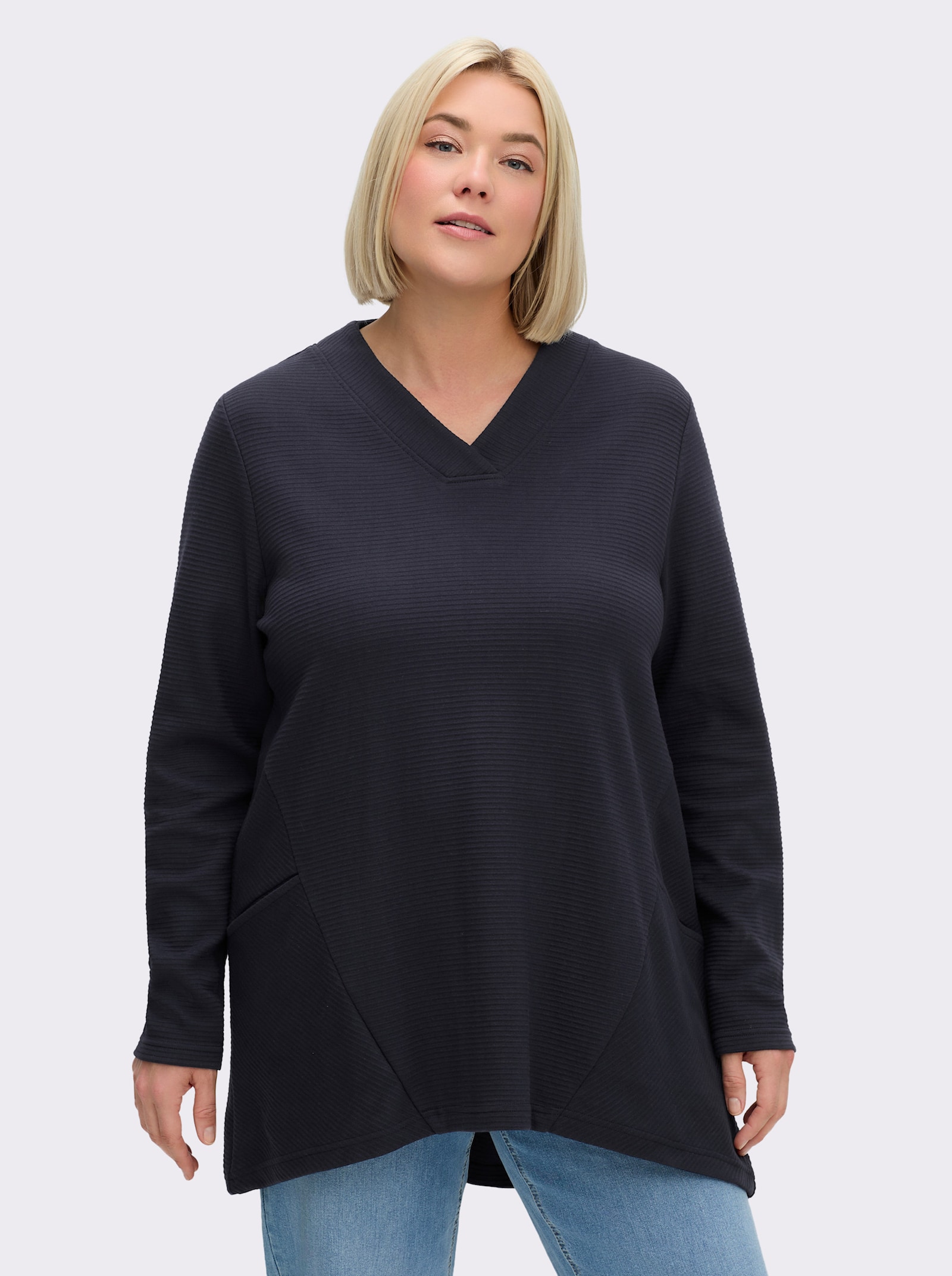 sheego Sweatshirt in A-Linie - tiefblau-gestreift