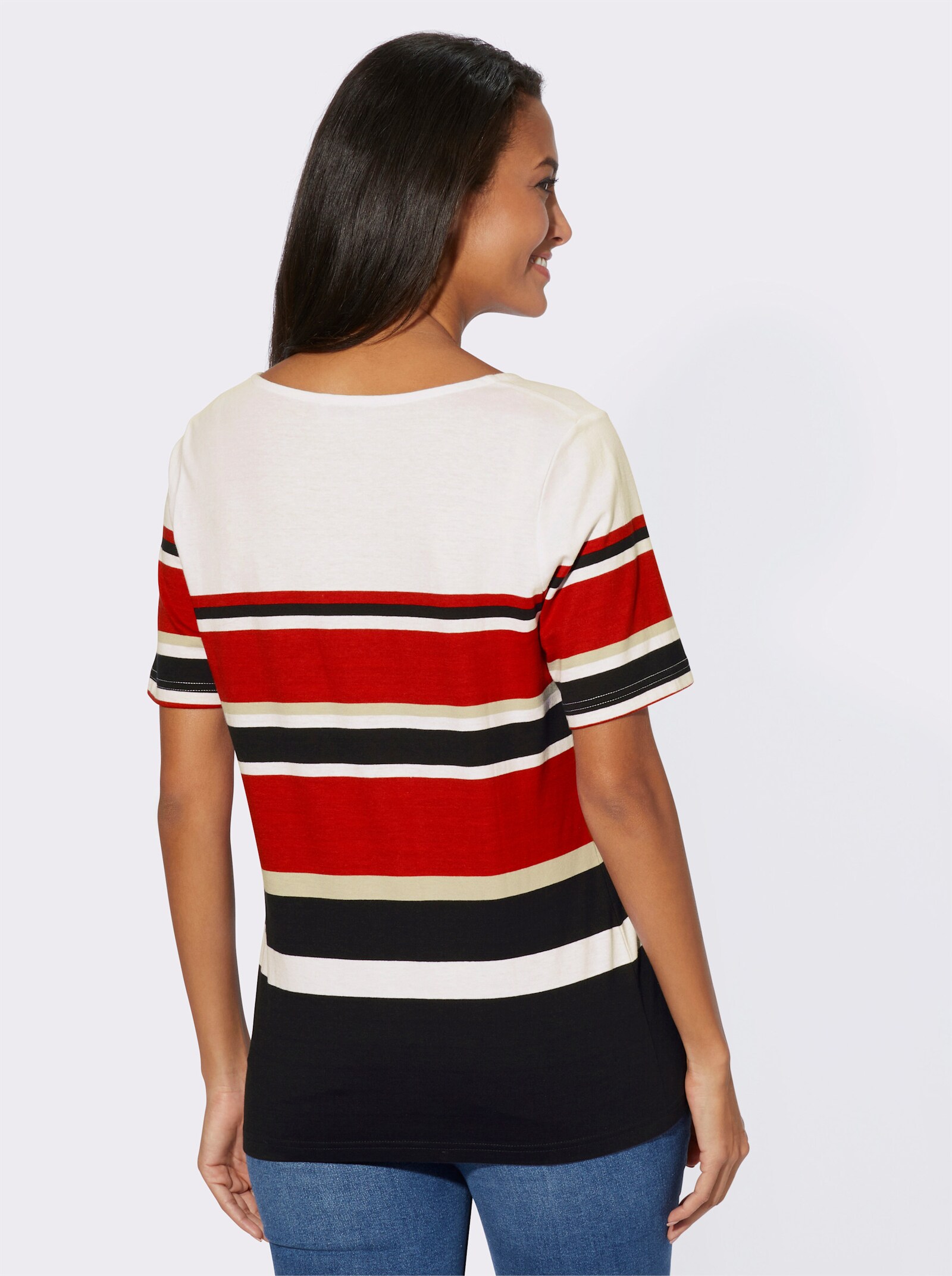 Kurzarmshirt mit Ringel-Dessin - marine-erdbeere-geringelt