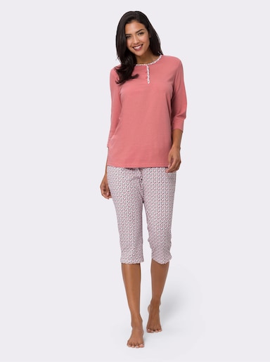 Caprianzug mit seitlichem Beinschlitz - flamingo-bedruckt