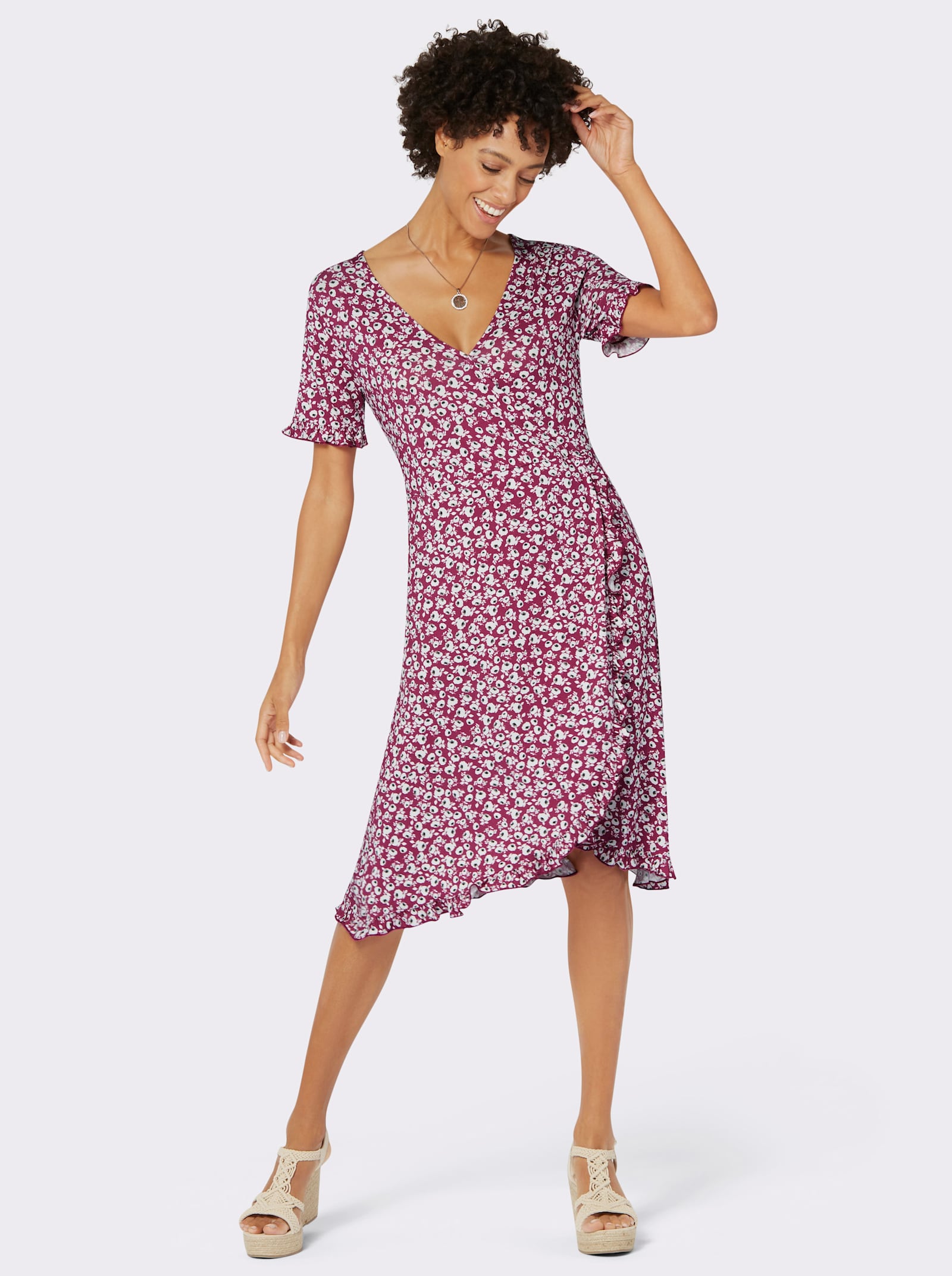 Robe en jersey, effet cache-cœur - bruyère imprimé