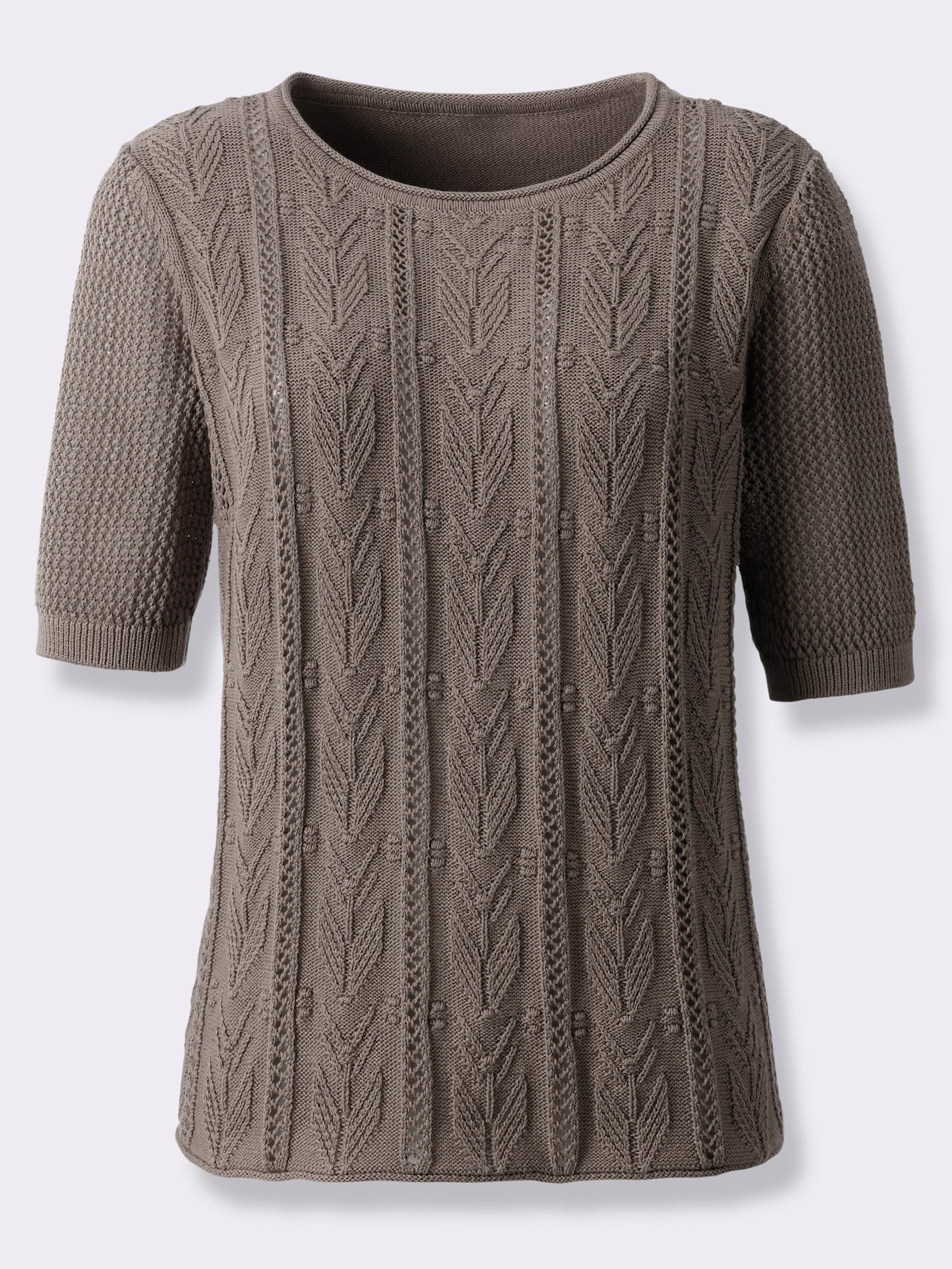 Kurzarmpullover mit Strickmuster-Mix - taupe