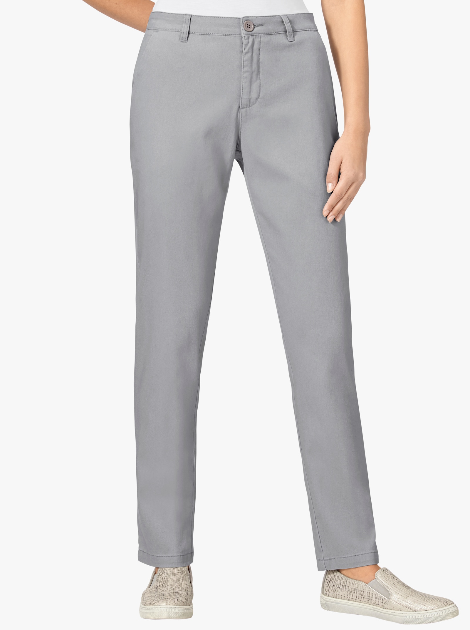 Boyfriend-Hose mit Gürtelschlaufen - grau