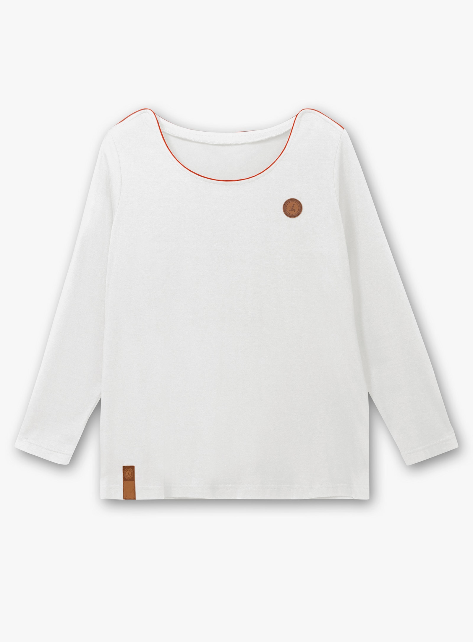 Langarmshirt mit Lederimitat-Emblem - weiß