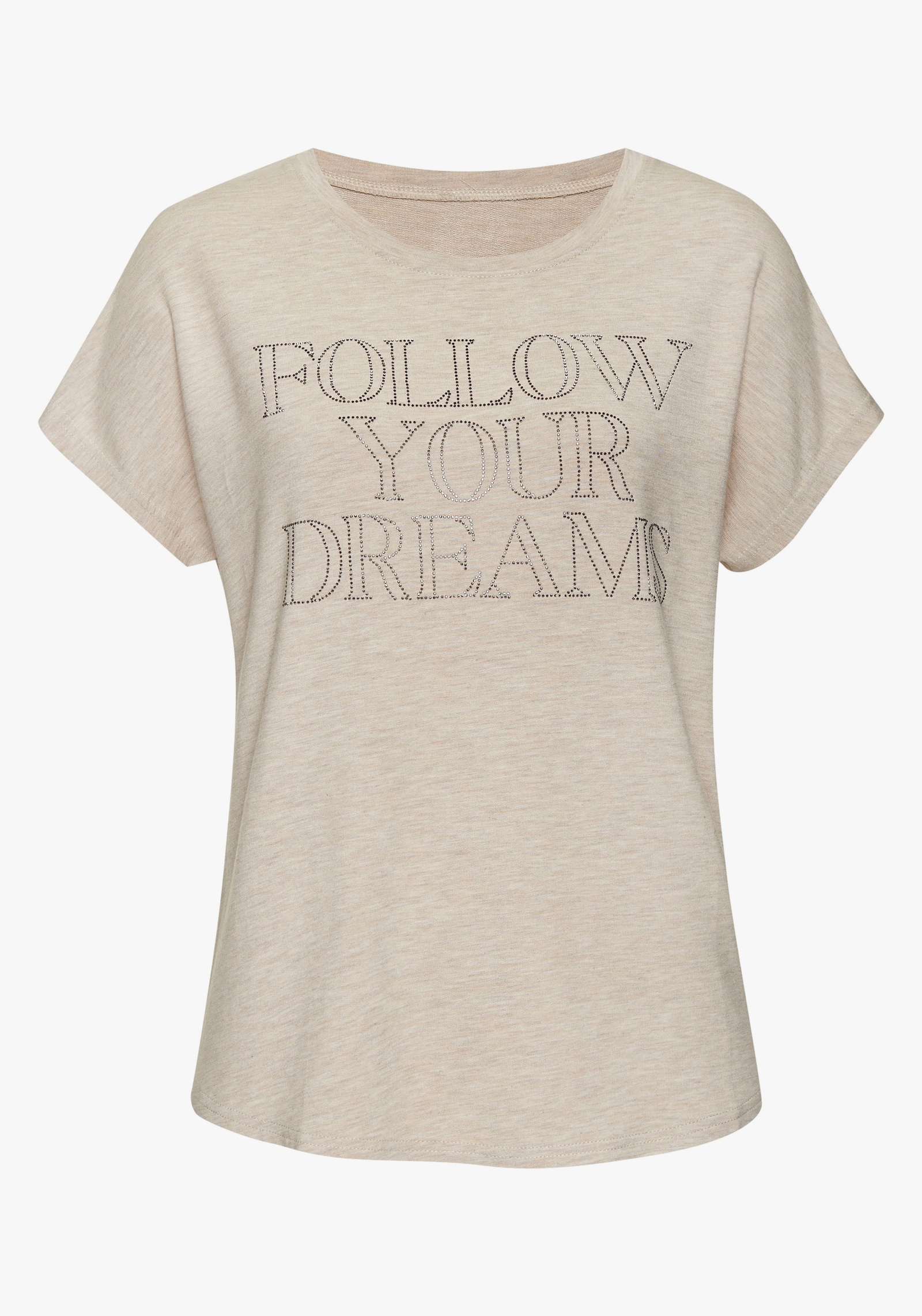 LASCANA Shirt met ronde hals - beige gemêleerd