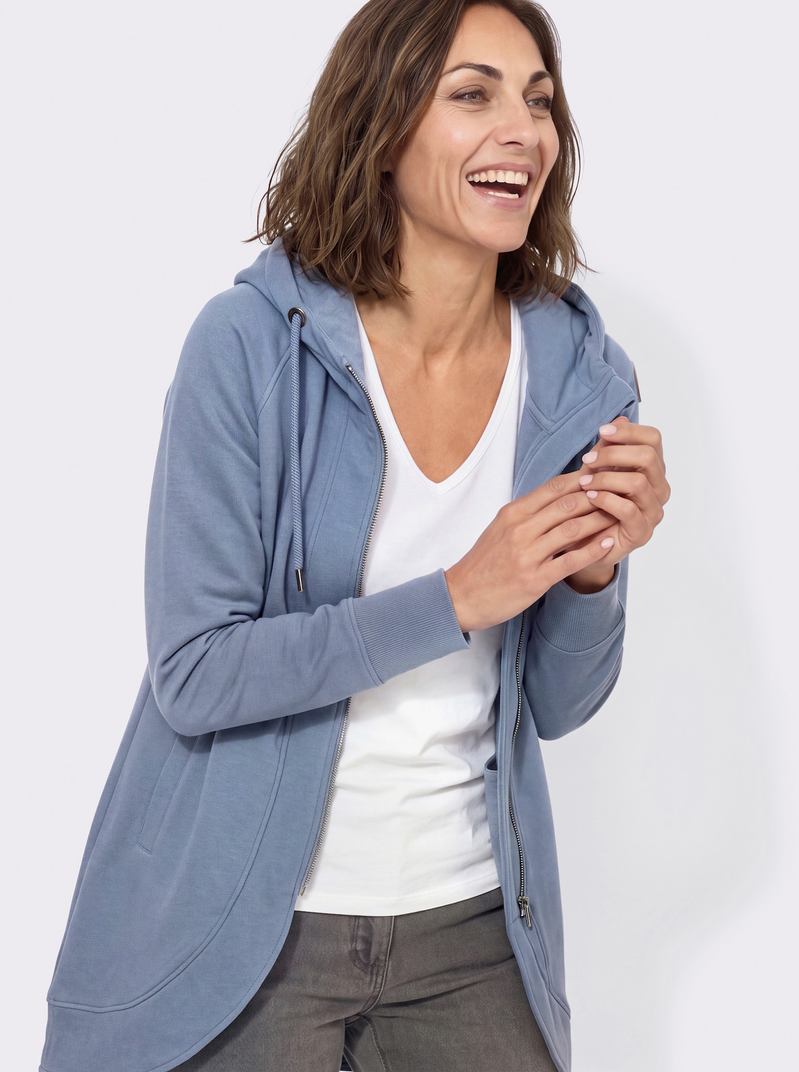Sweatjacke mit Leistentaschen - taubenblau