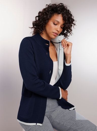 CREATION L PREMIUM Keerbaar jack van jacquard-fijntricot - marine/wit