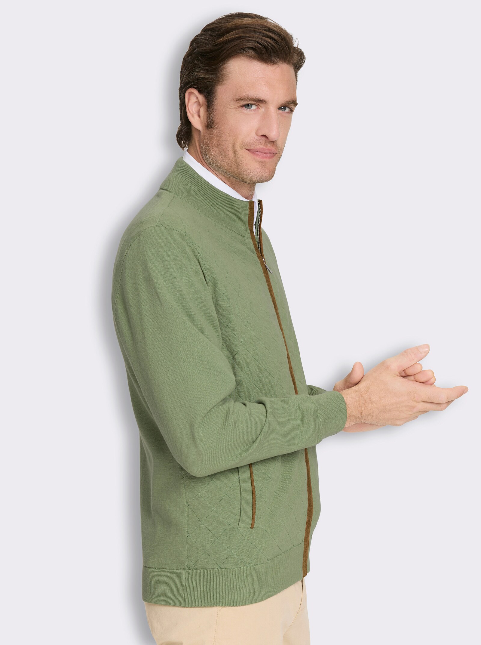 Marco Donati Strickjacke mit Rautensteppung - eucalyptus