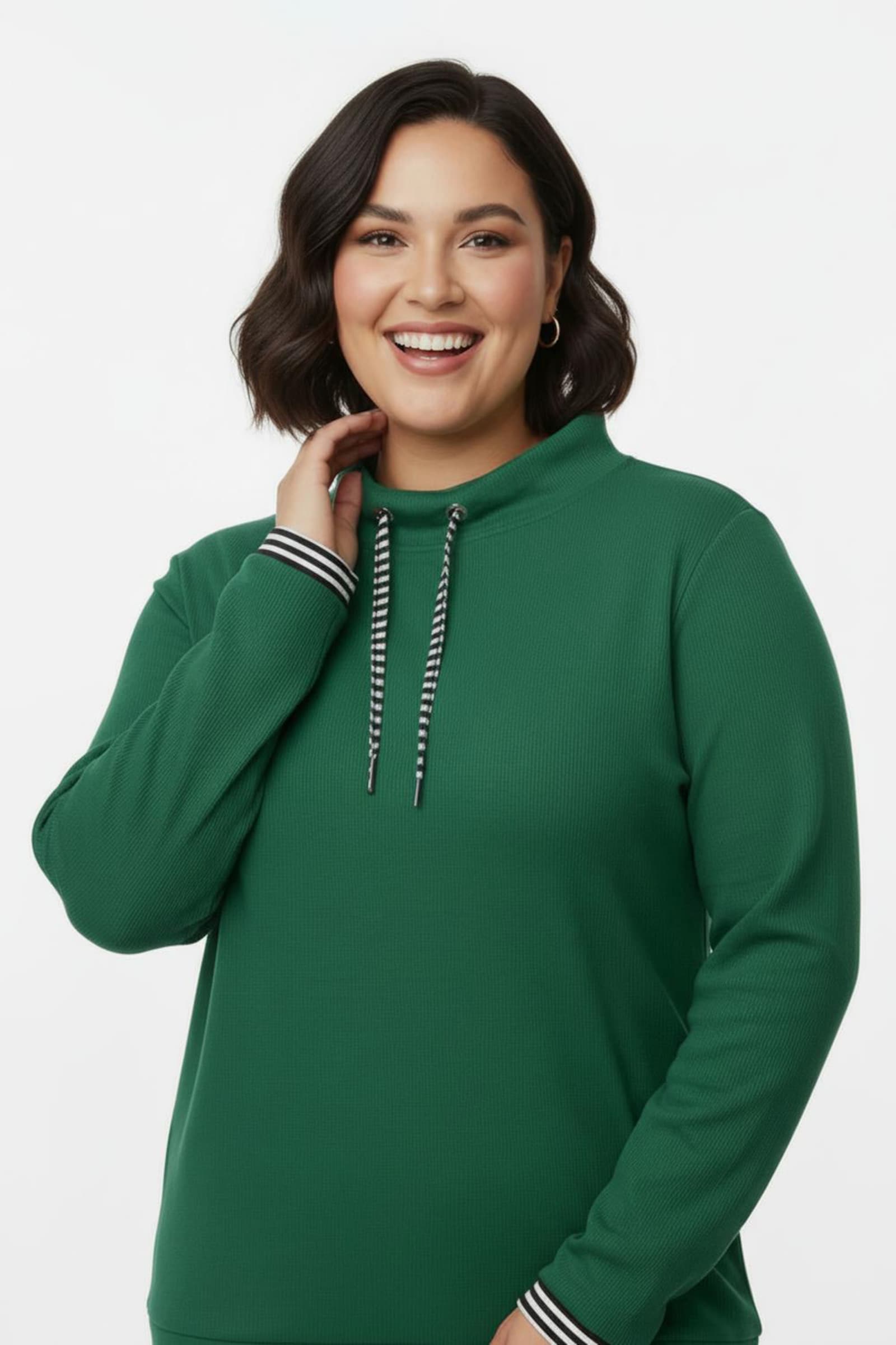 Sweatshirt mit gestreiftem Bindeband - grün