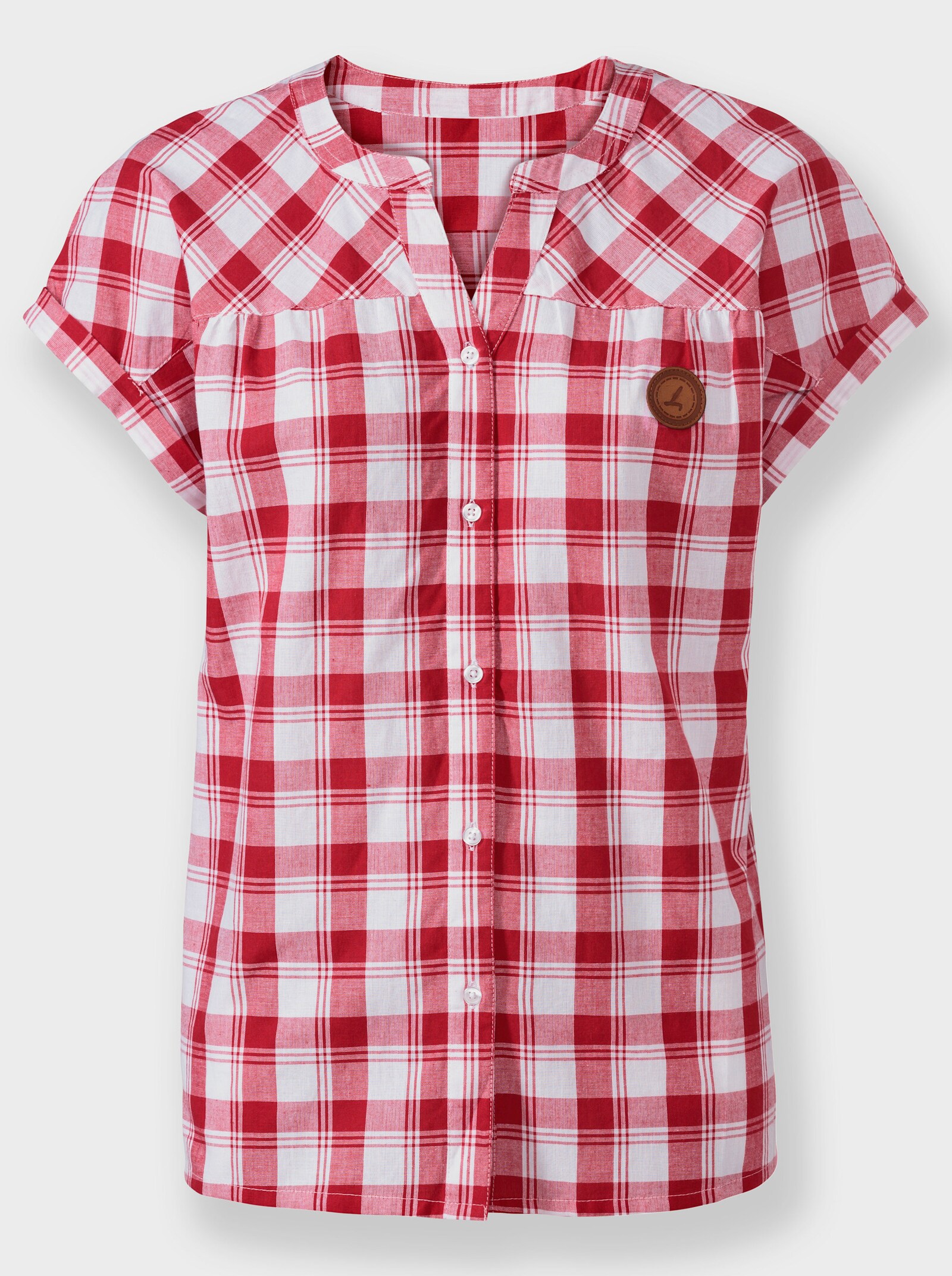 Geruite blouse met afgeronde zoom - rood/wit geruit