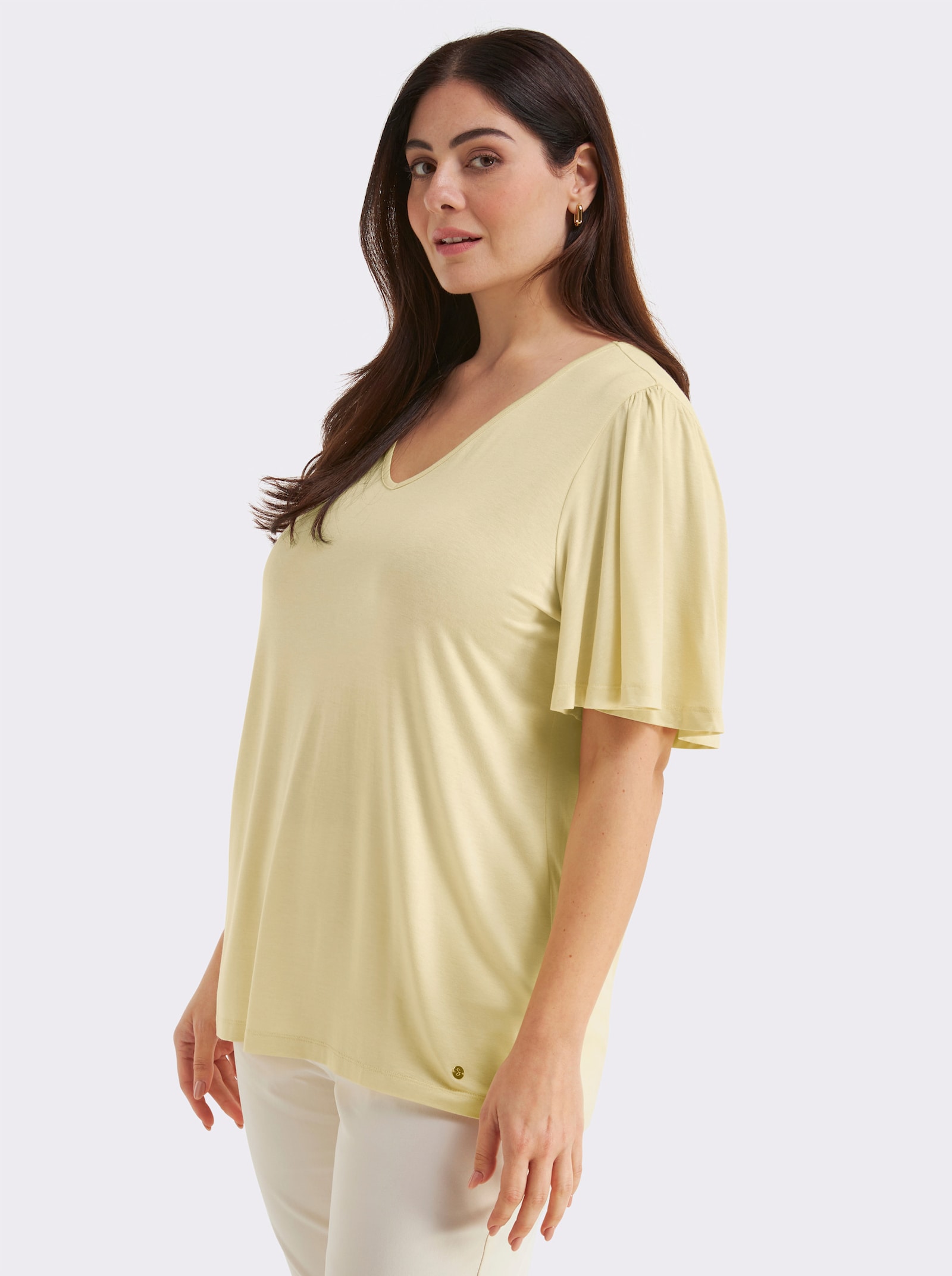 sheego V-Shirt mit Flügelärmeln und Bindeband im Nacken - vanille