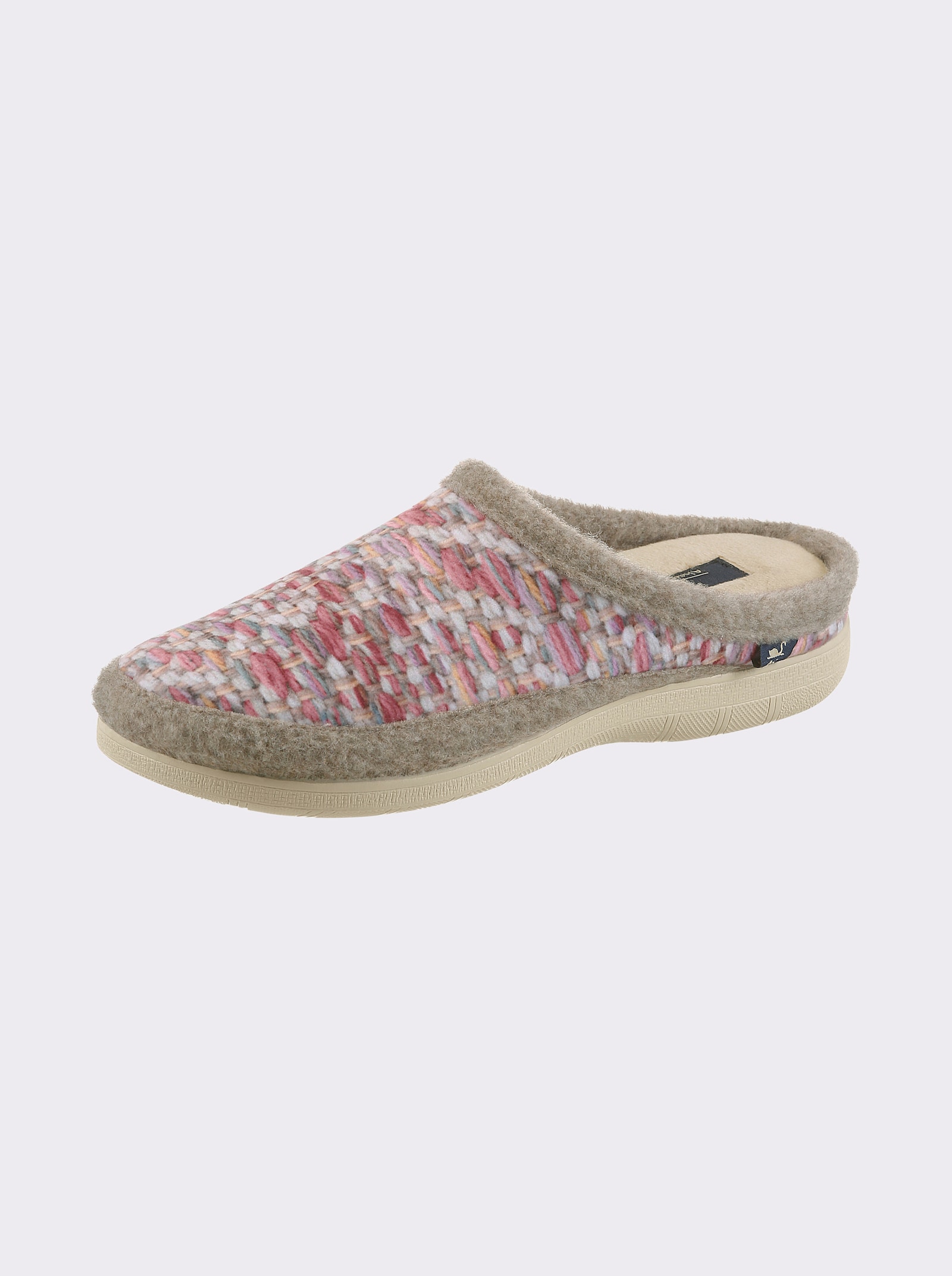 Pantoffel in Strick-Optik, Textil - rosé-gemustert