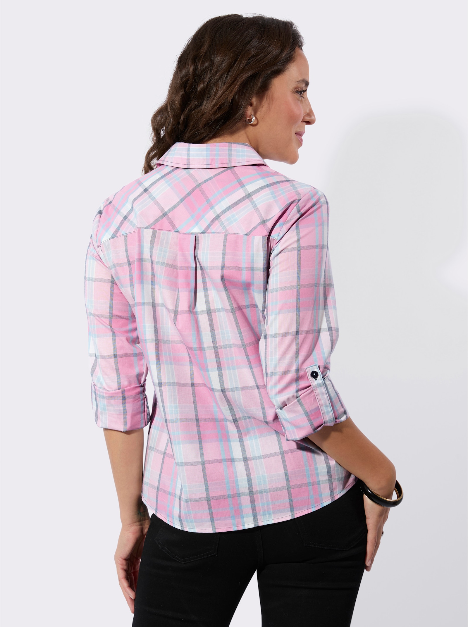 Karobluse mit Kellerfalte - rosé-ecru-kariert