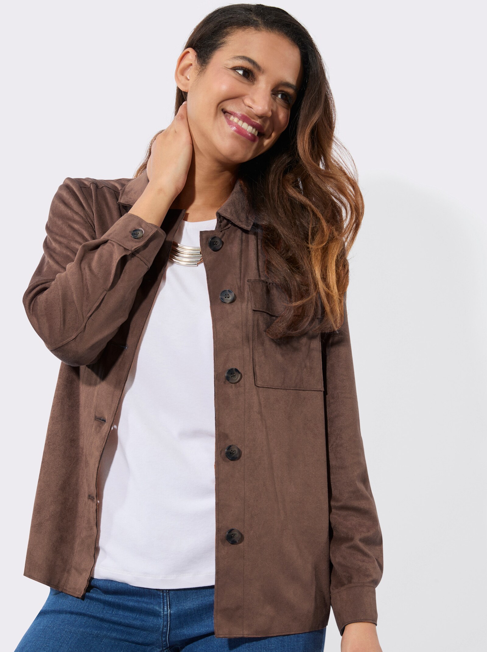 Lederimitat-Blazer mit Schultersattel - schoko