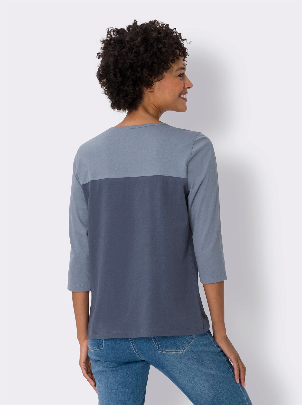 Shirt met 3/4-mouw - duifblauw/rookblauw