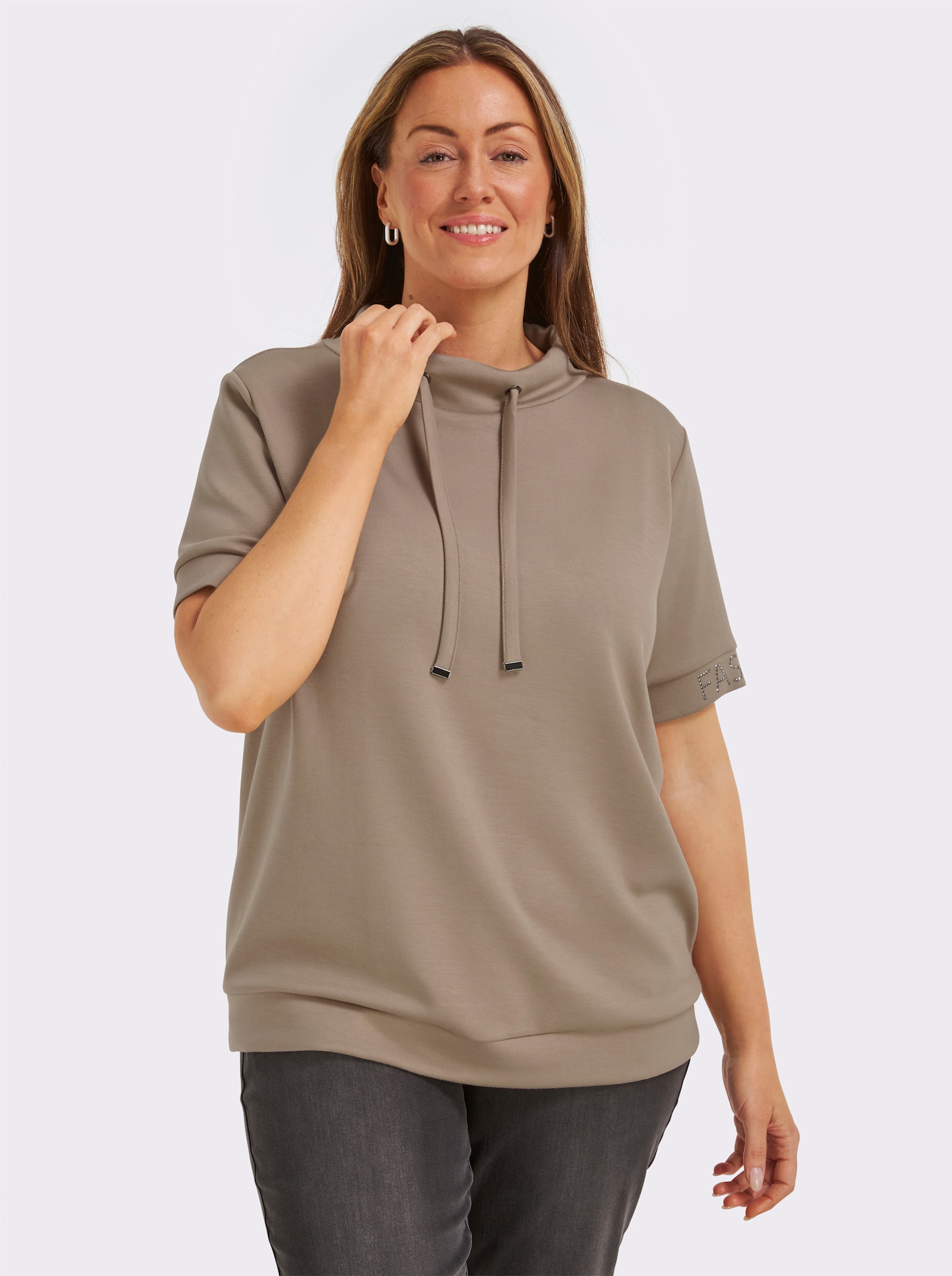 Stehkragenshirt in weichem Material - schlamm