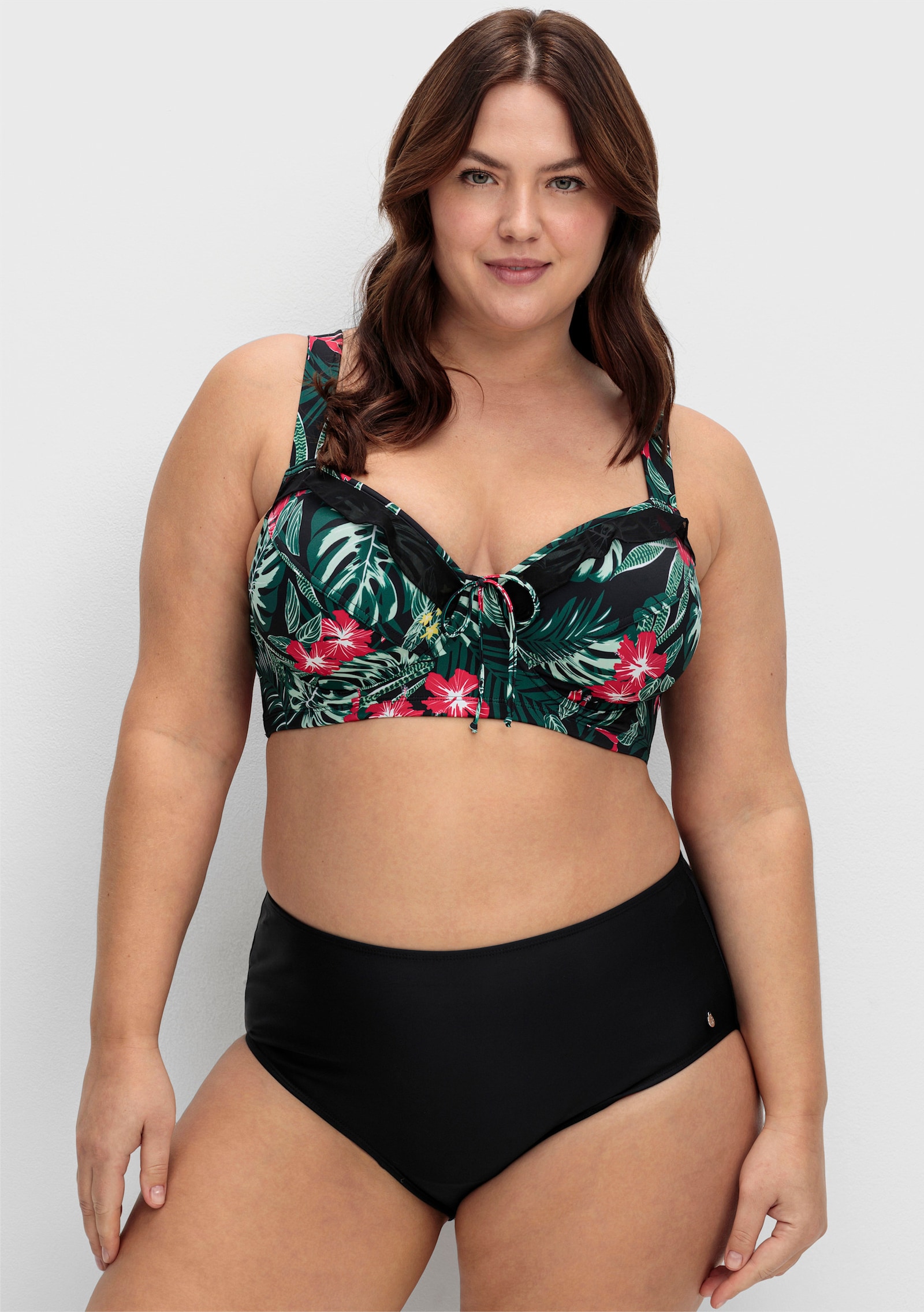 sheego Bikinitop met bloemenprint - zwart bedrukt