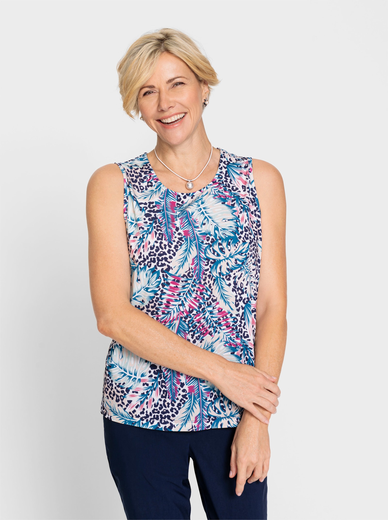 Shirttop mit Druck allover - ecru-marine-bedruckt