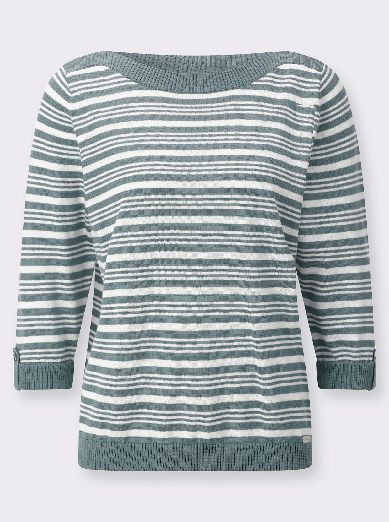 Baumwollpullover - jade-ecru-geringelt