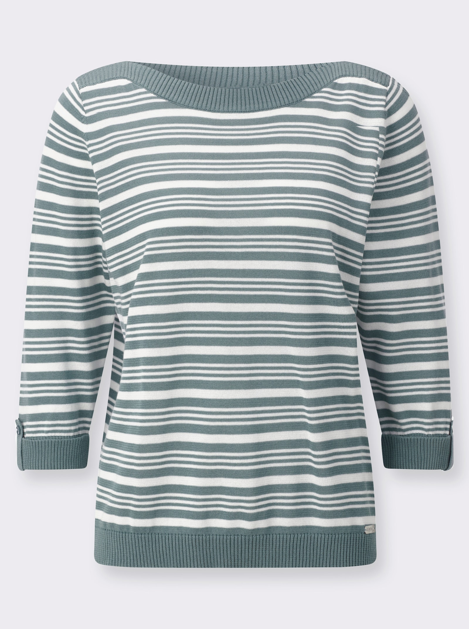 Baumwollpullover mit Ripp-Abschlüssen - jade-ecru-geringelt