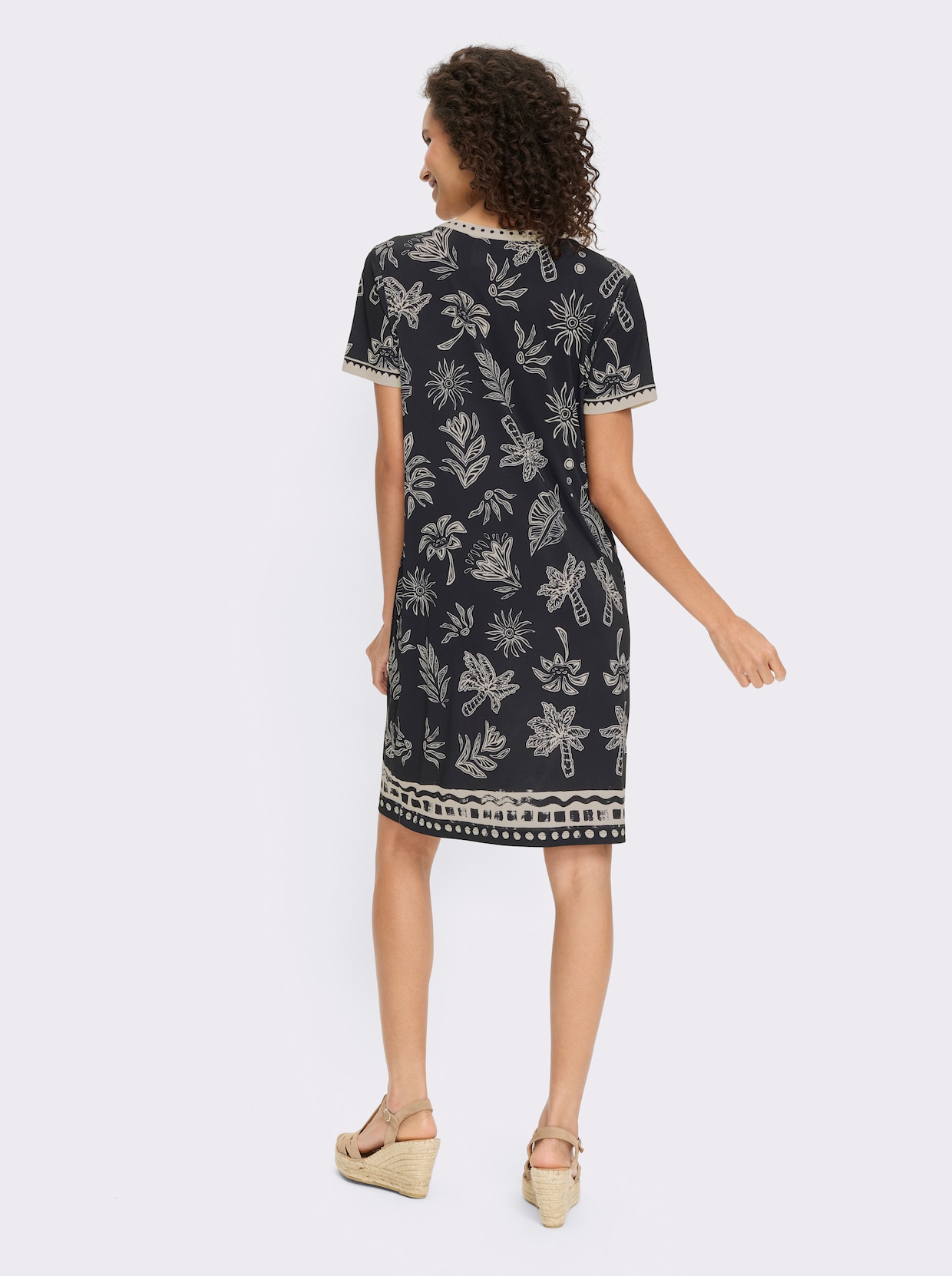 heine Jerseykleid - schwarz-sand-bedruckt