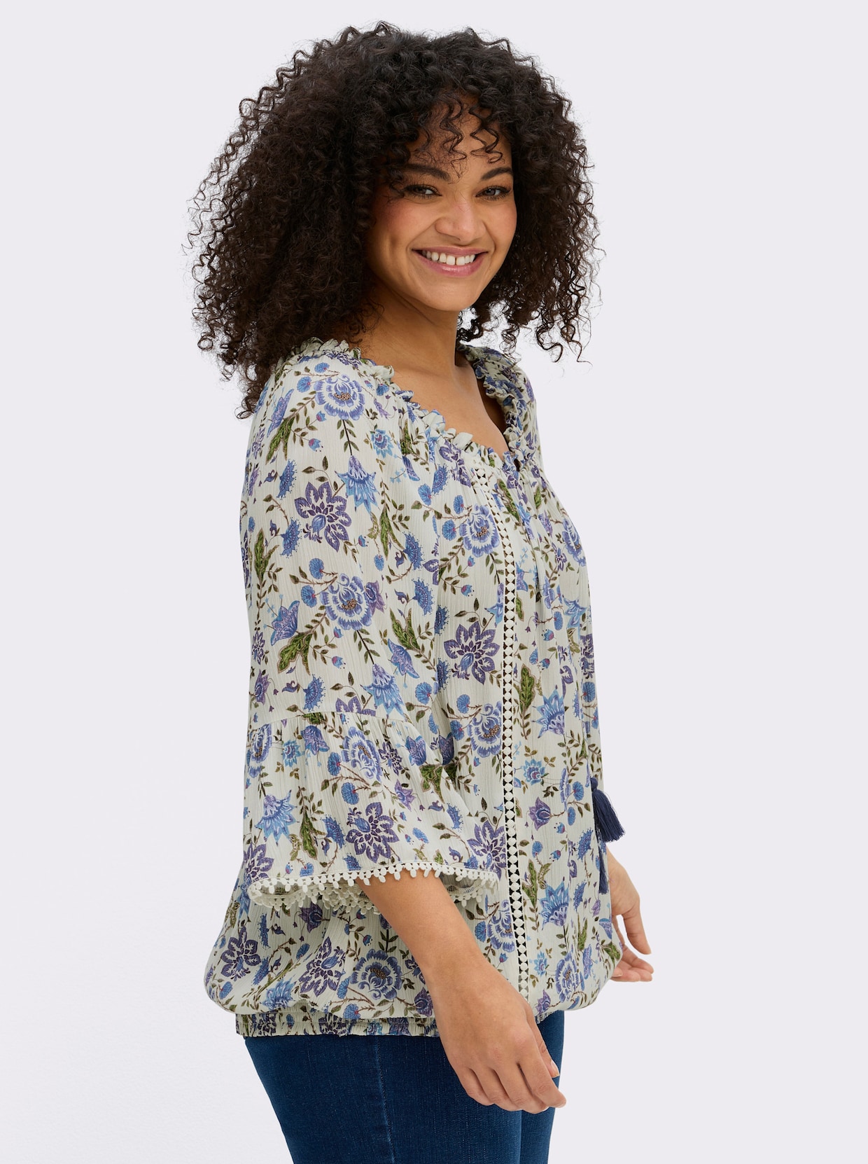 sheego by Joe Browns Tunika im Boho-Look - champagner-royalblau-gemustert