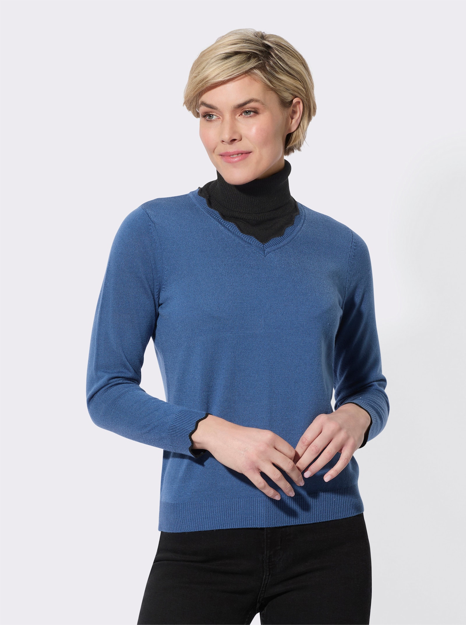 Rollkragen-Einsatz - schwarz + steingrau-meliert