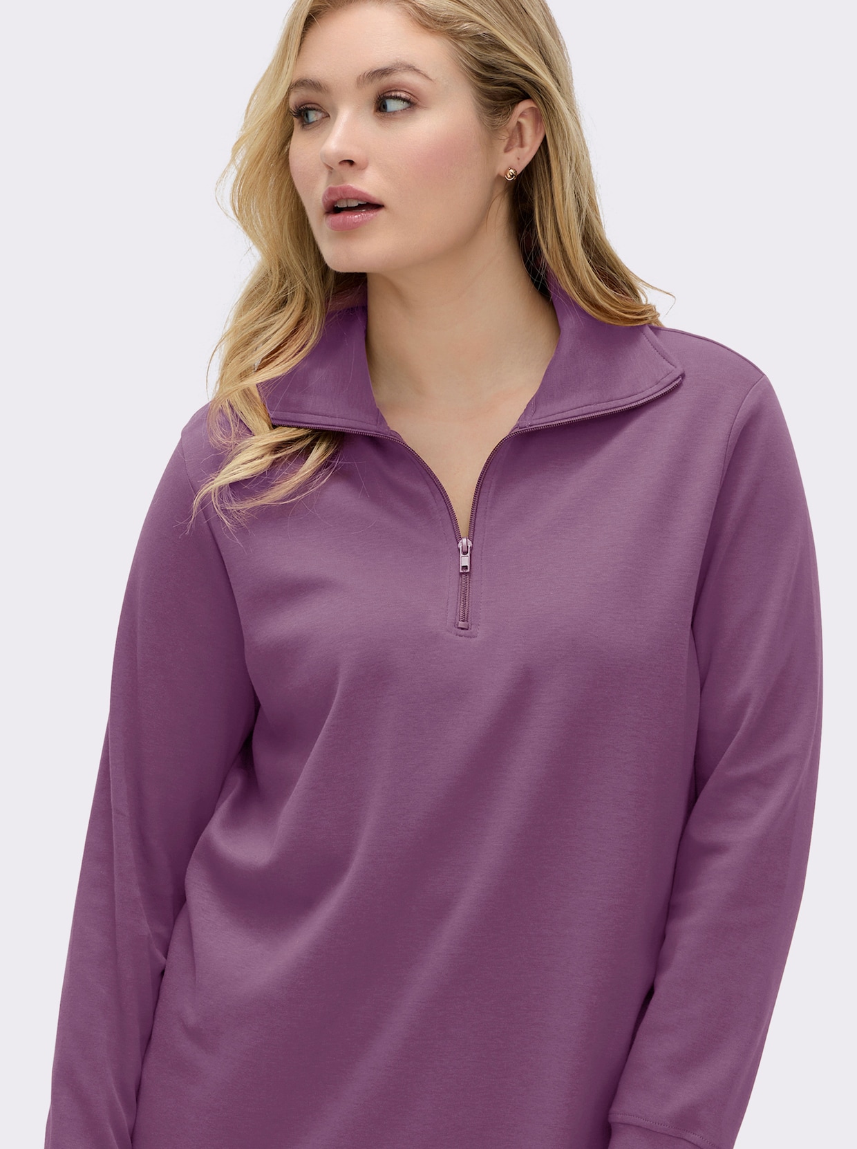 Longsweatshirt mit Umlegekragen - violett