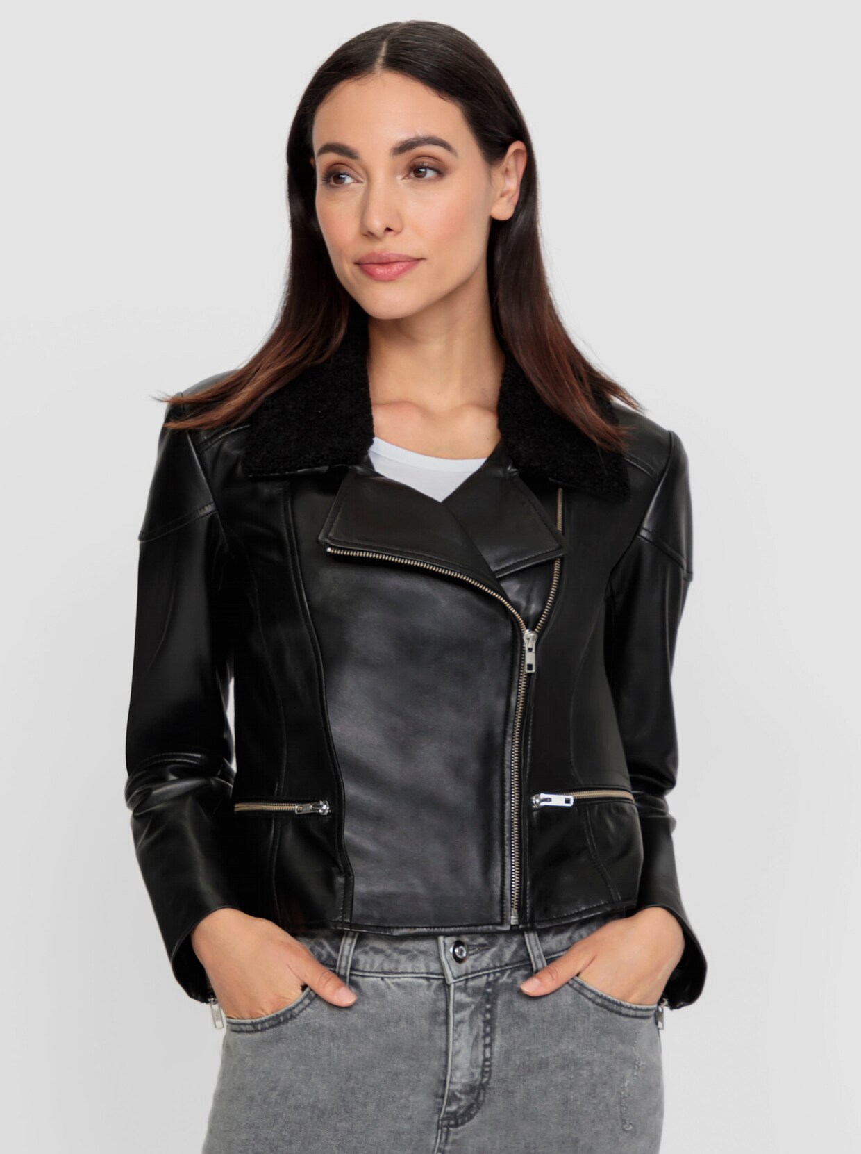 heine Leder-Jacke - schwarz