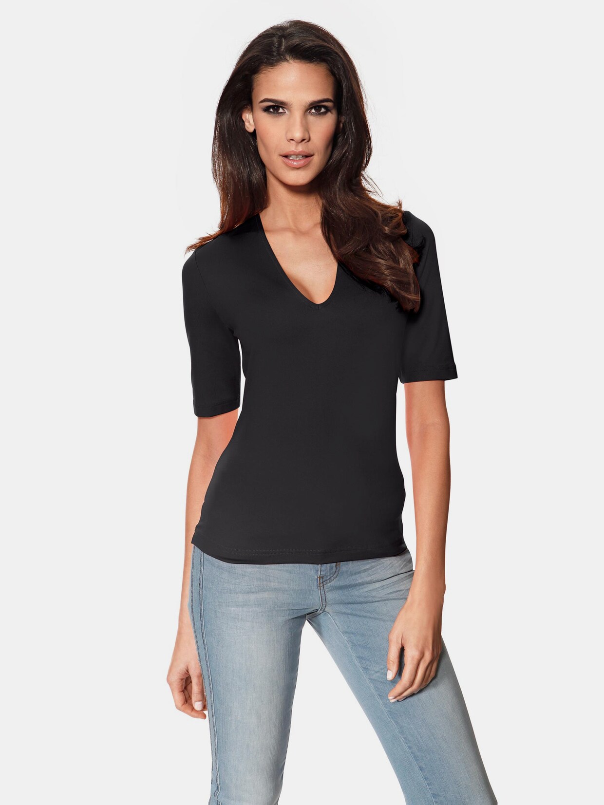 Ashley Brooke V-Shirt - schwarz