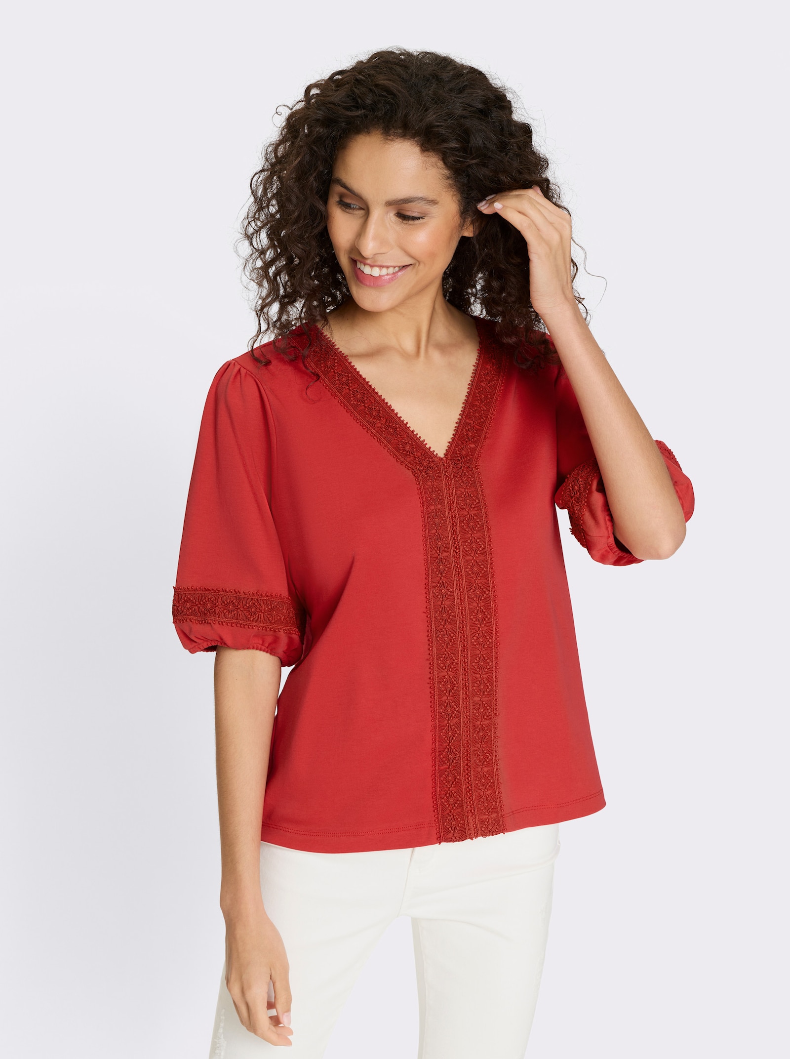 heine Shirt mit Spitze - erdbeere