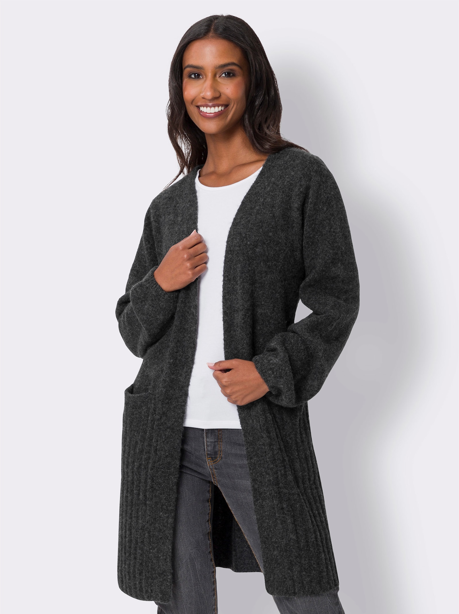 heine Veste longue en tricot sans fermeture - anthracite chiné