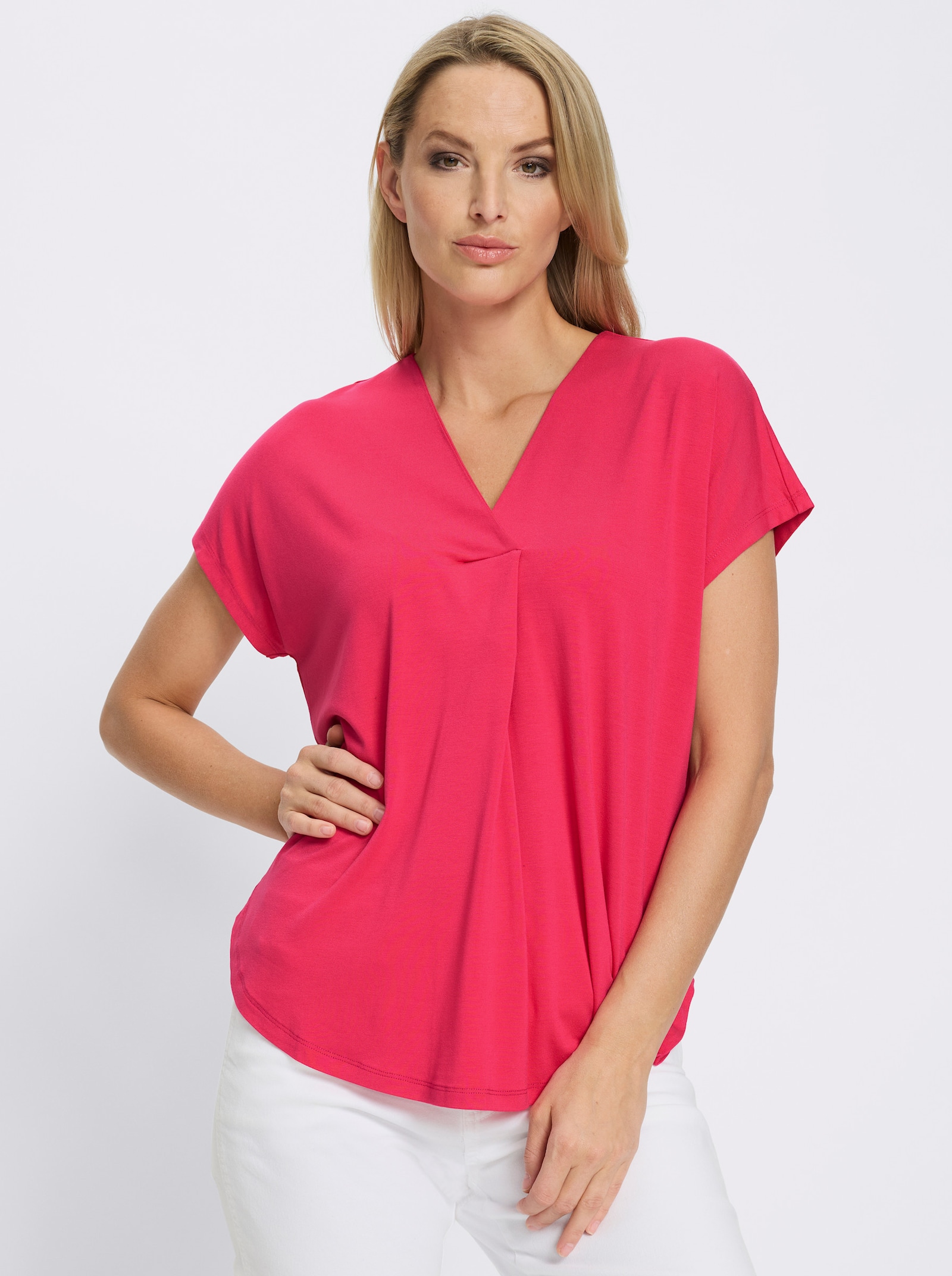 heine Kurzarmshirt mit V-Ausschnitt - pink
