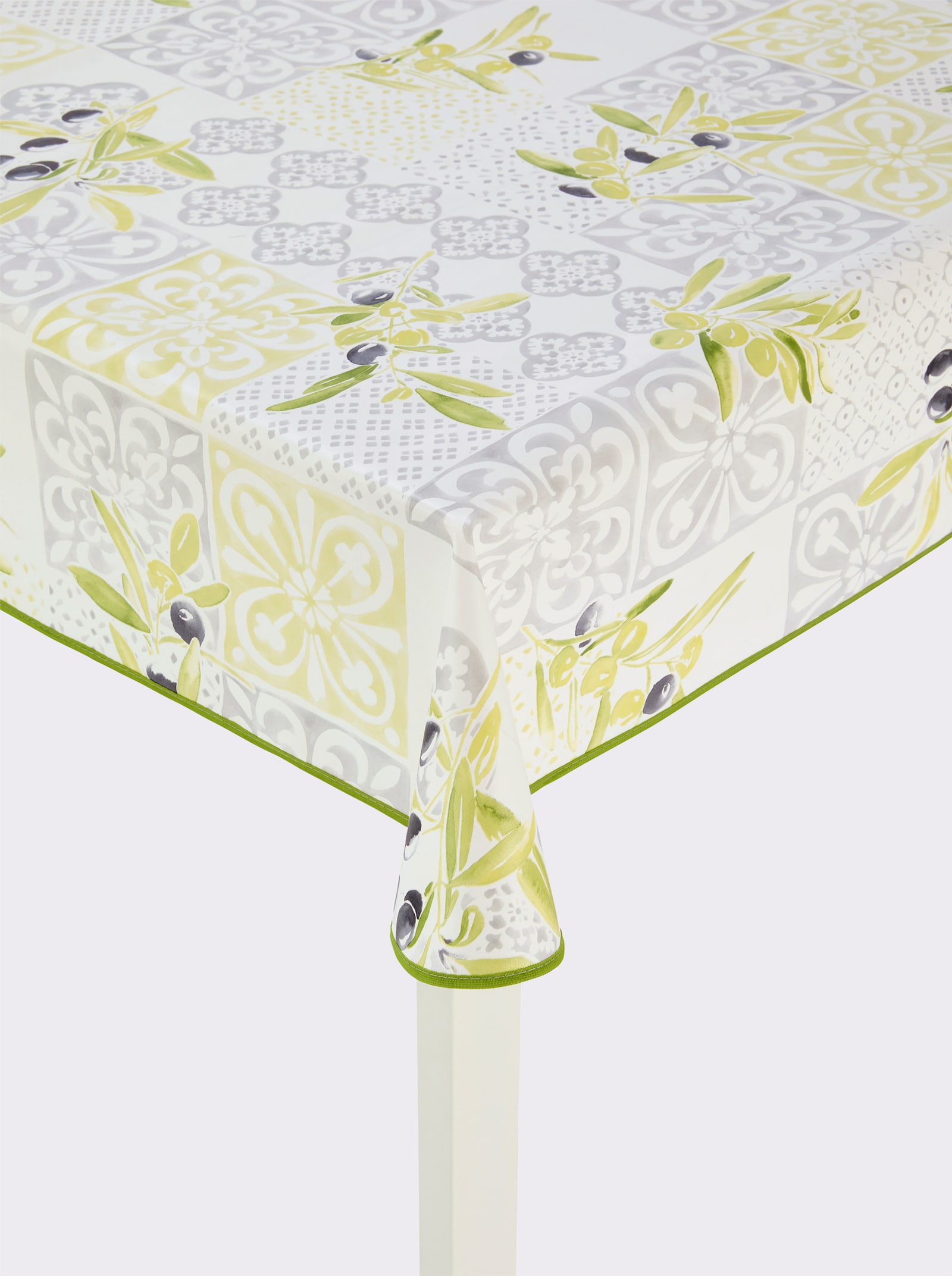 Tischdecke - hellgrau-oliv-bedruckt