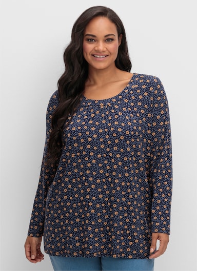 Tunikashirt in A-Form - marine-camel-bedruckt