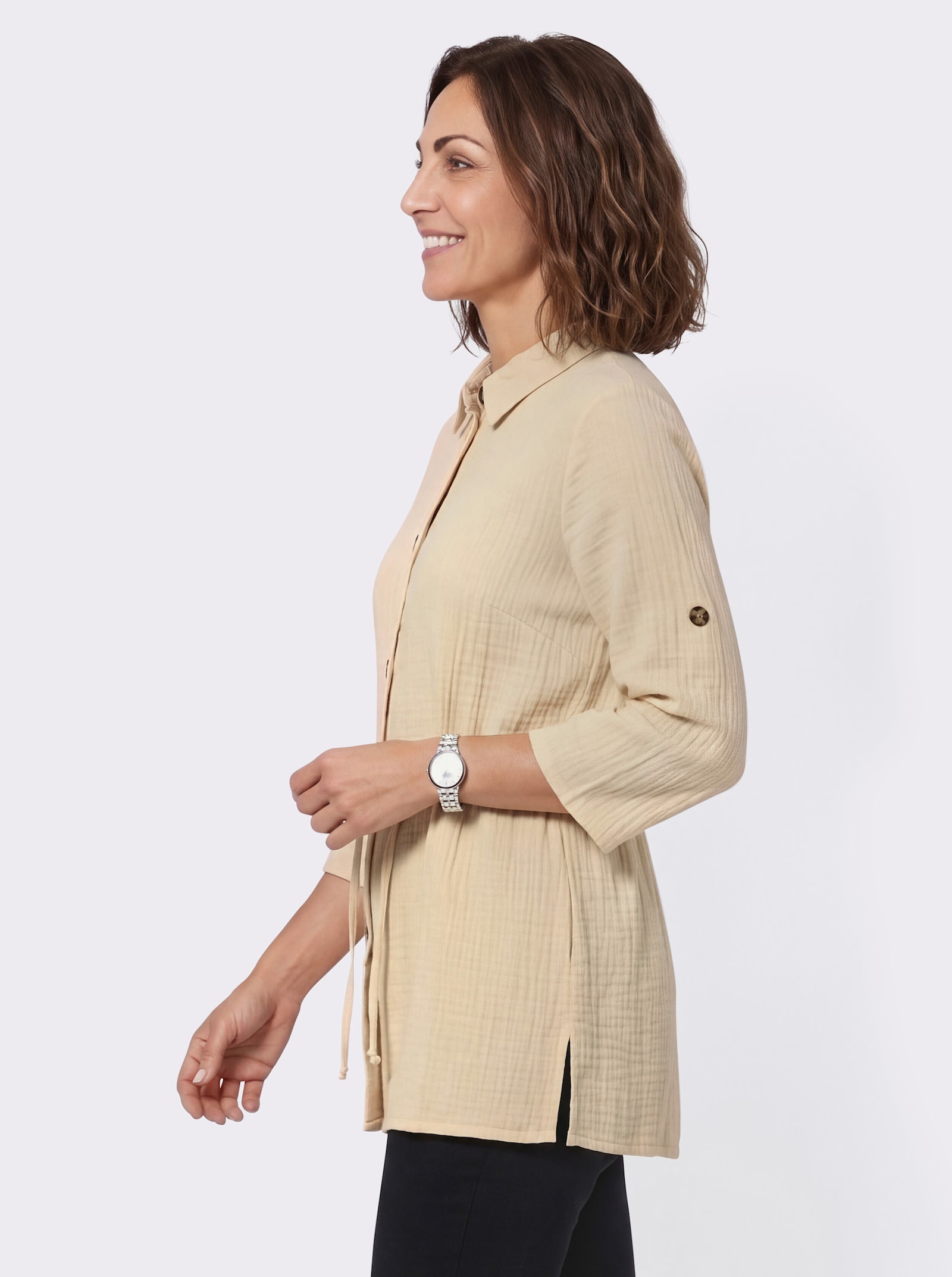 Blusenjacke mit Krempelärmeln - sand