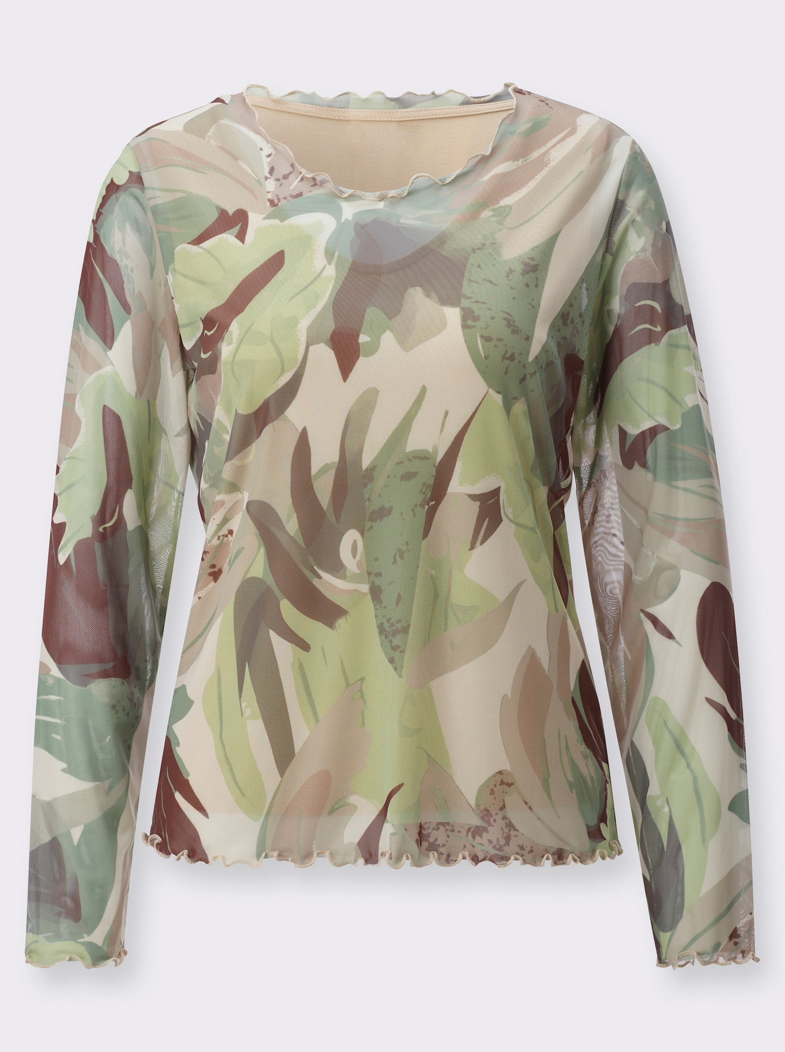 3/4-Arm-Shirt aus bedruckter Mesh-Qualität - pistazie-salbei-bedruckt