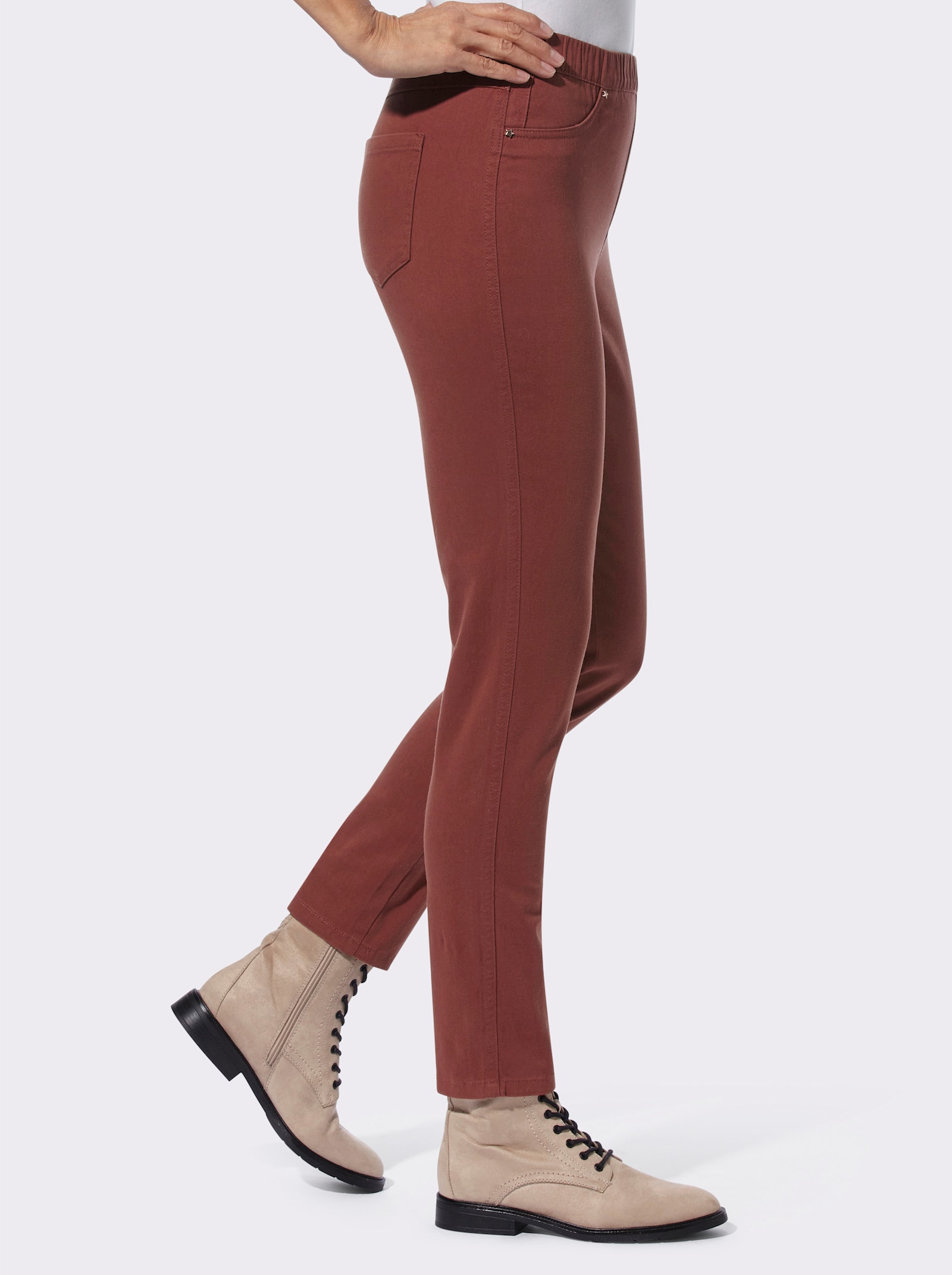 Comfortbroek met elastische band - roodbruin