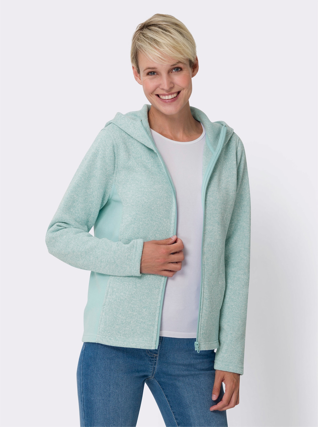 Strickfleece-Jacke - mint-meliert