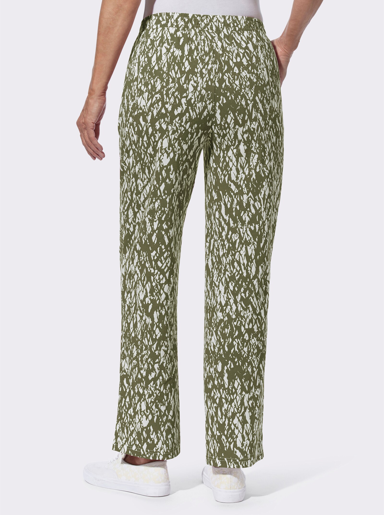 Vrijetijdsbroek met twee zakken, bedrukt - olijf/ecru bedrukt