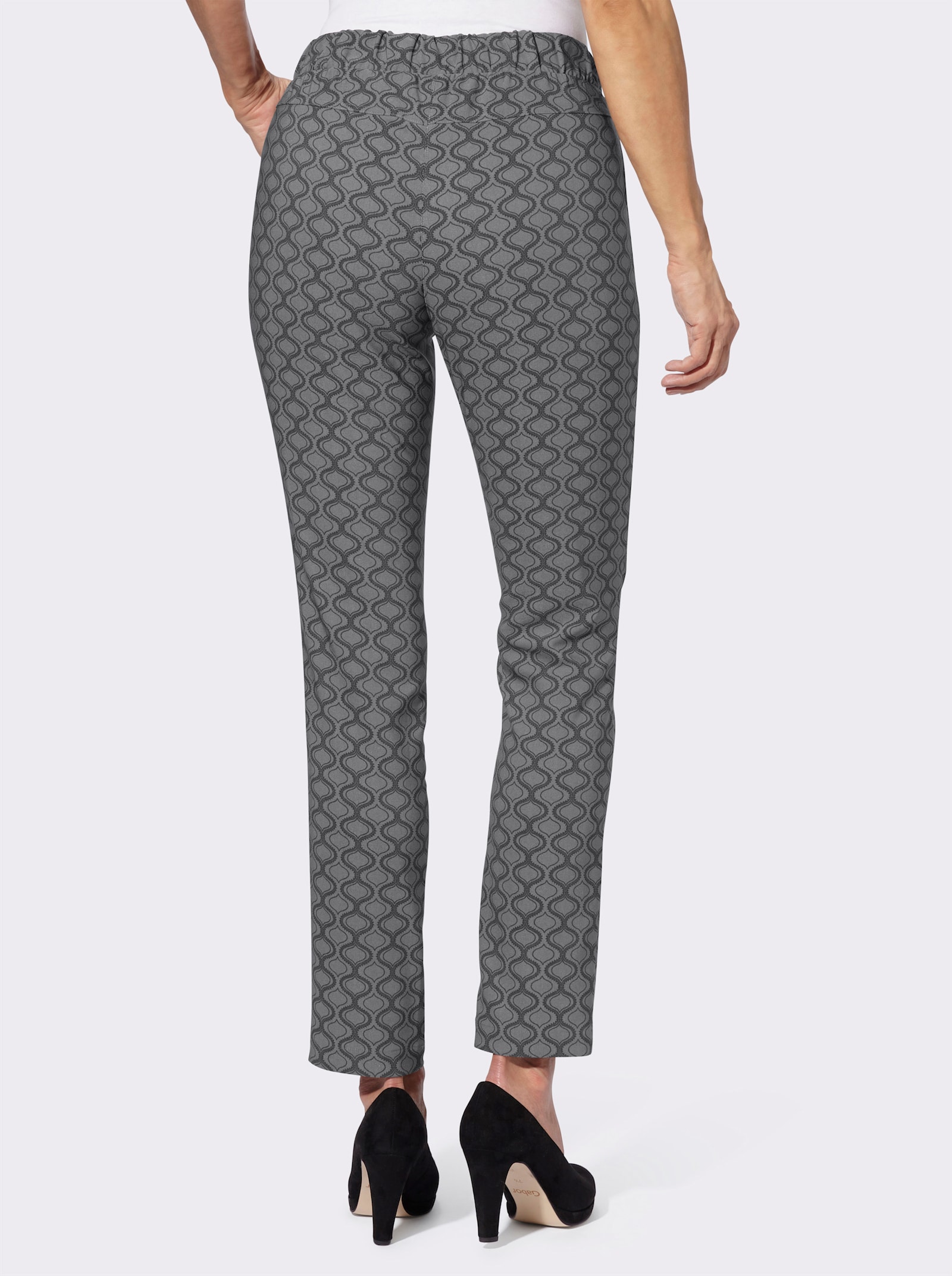 Bengalinebroek in grafisch dessin - antraciet/grafiet bedrukt