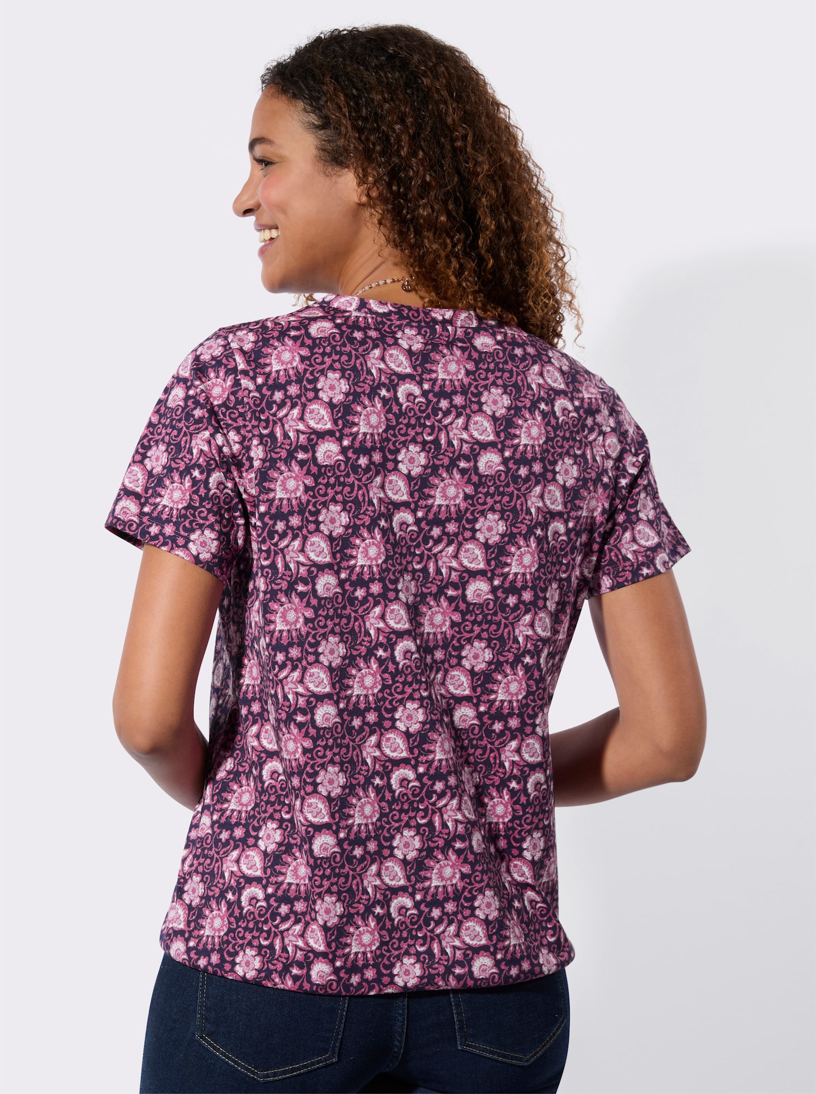 Shirt mit elastischem Saum - erika-marine-bedruckt